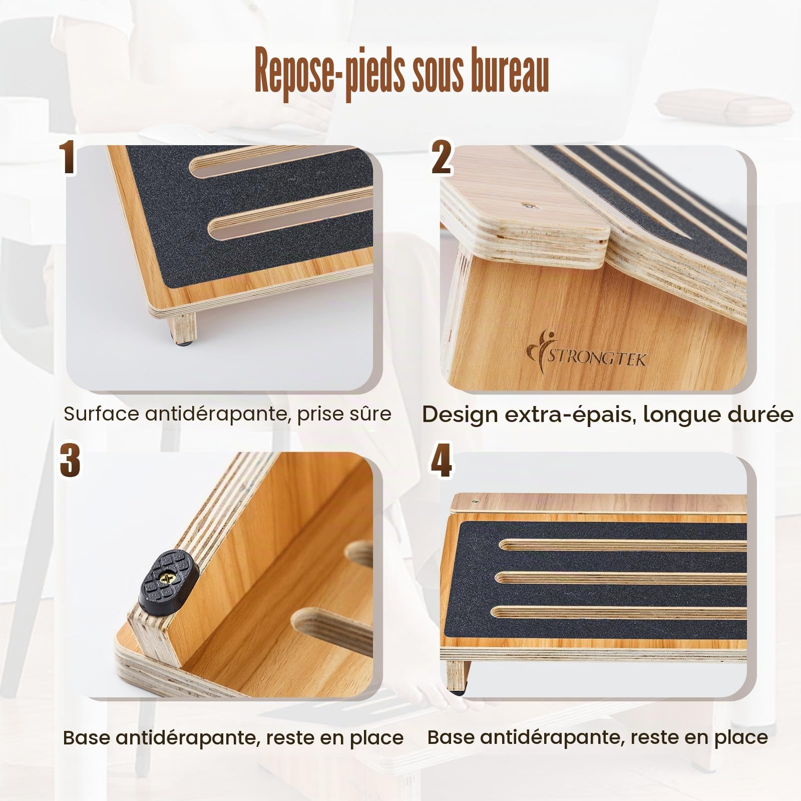 StrongTek Repose-Pieds sous Bureau - Planche Antidérapante