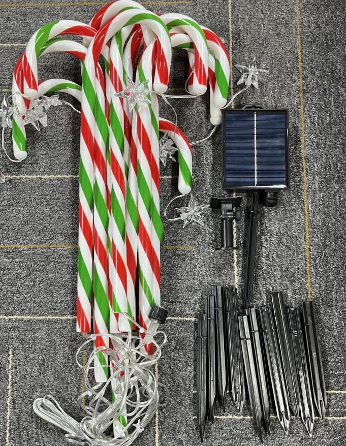 DONSAJI12 Pack Christmas Candy Cane Lights Green Red White