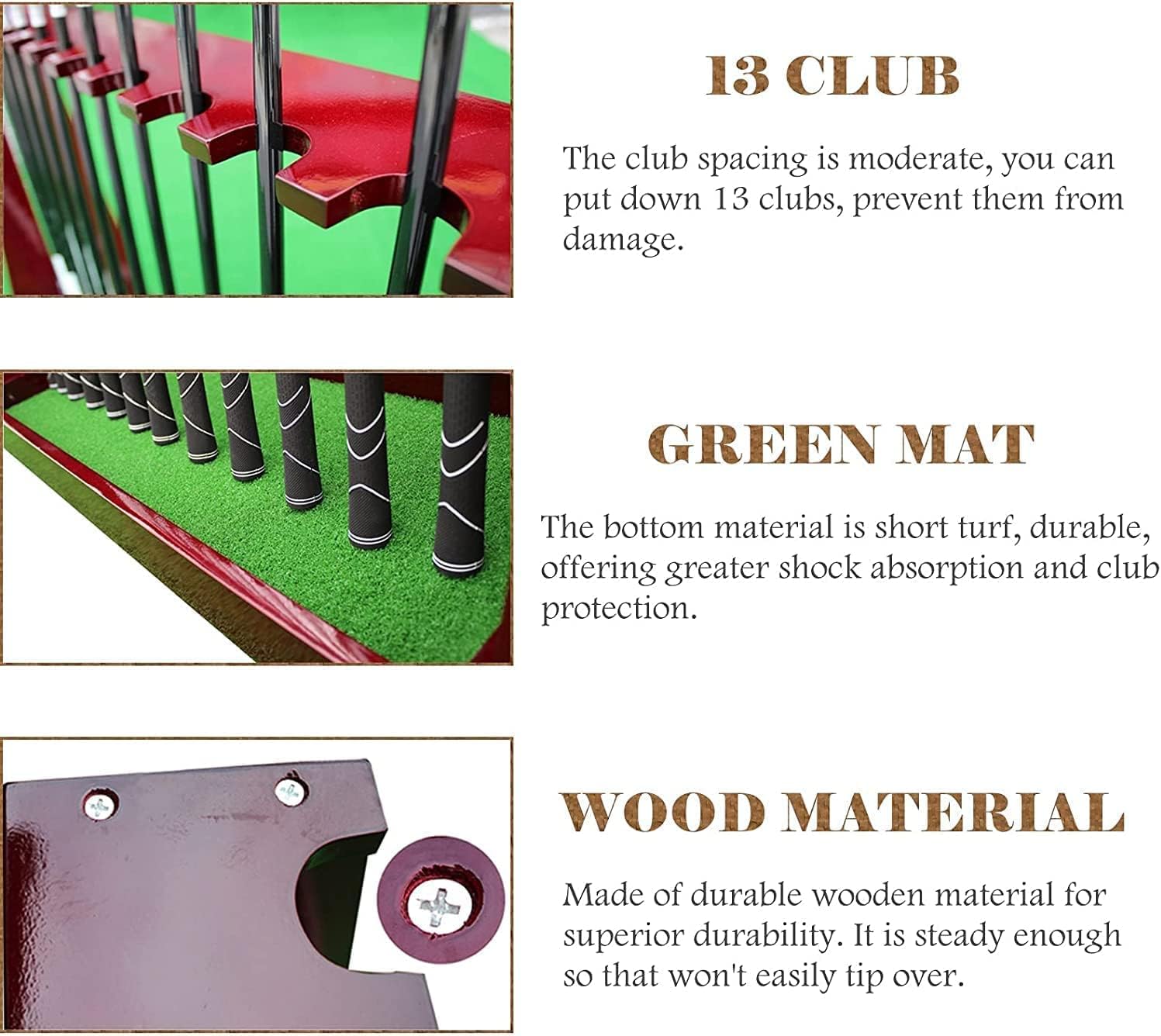 Katzowen Golf Club Organizer, Golf Putter Rack Golf Club Storage Rack, Can Hold 13 Clubs, Rustic Wooden Golf Putter Display Rack