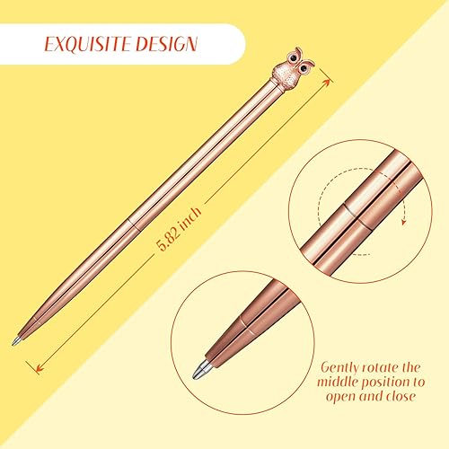 Miniatura 2 de 8 bolígrafos de metal búho, suministros de oficina de papelería escolar, bonitos suministros de Pascua, tinta negra (4 colores)