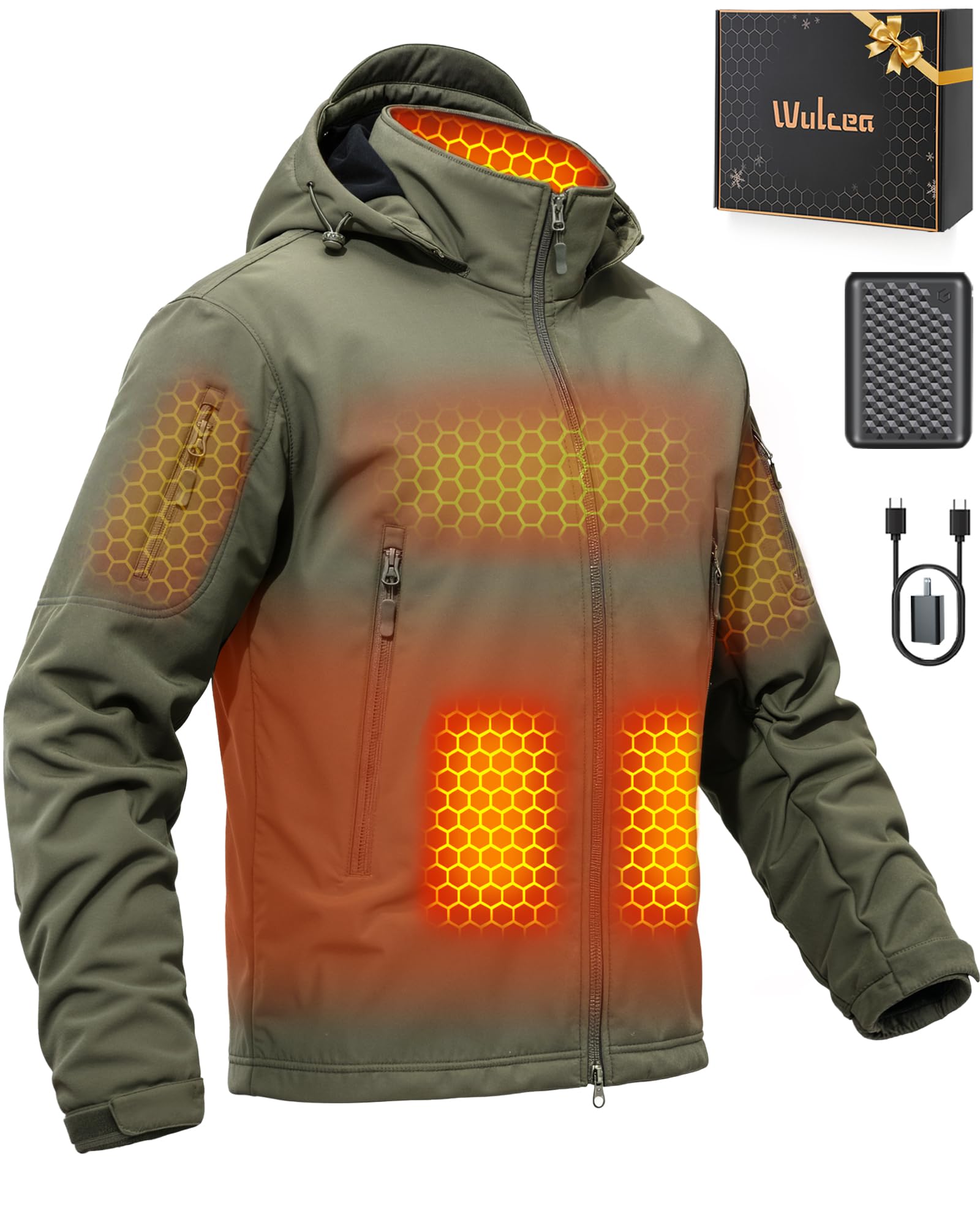 Wulcea Graphene Heated Soft Shell Jacket for Men 12V 18400mAh Large Capacity