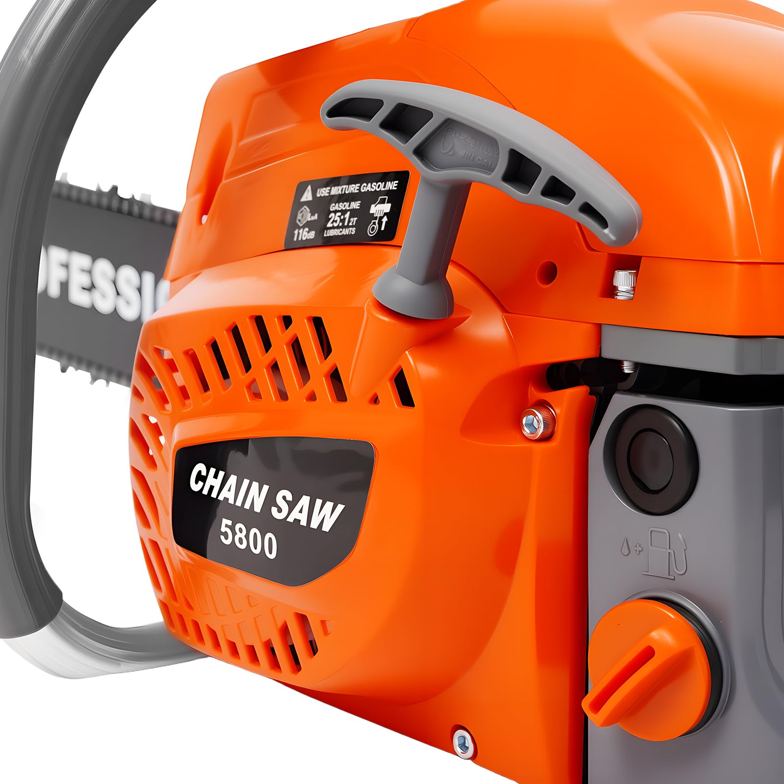 Motosierra de gasolina de 58 cc, motosierra de 2,4 kw, motosierra de 50 cm, espada de gasolina, motosierra de 2 tiempos, motor naranja, modelo 5800, sierra de madera, 10000 rpm, 550 ml