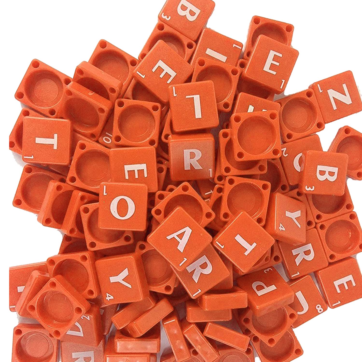 Trimming Shop Red Plastic Tiles with White Letters & Numbers for DIY Arts and Craft Scrapbooking Board Games Replacement Spelling Pendants Jewelry Making, 100pcs