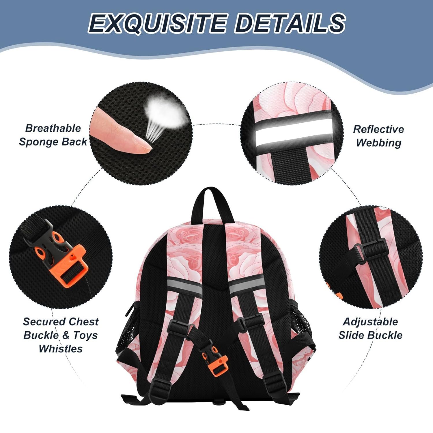 Pink Beautiful Rose Toddler Harness Backpack for Boys Girls 3-6 Years Kids Backpack with Anti Lost Safety Leash Baby Protection Backpack for Walking Preschool Travel