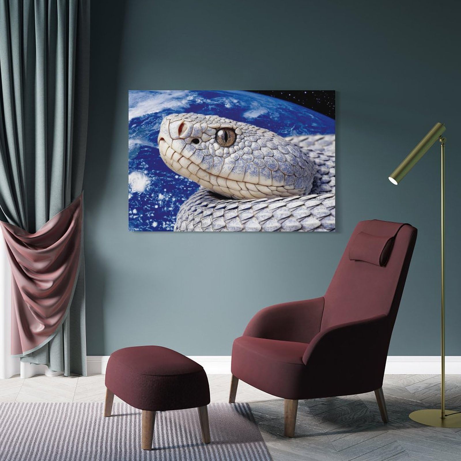 Junmoney Snake in Space Decorative Wall Artwork 24x36inch(60x90cm), for Home Lounge, Bedroom Or Reading Nook, Modern Wall Decor for Cosy Interiors