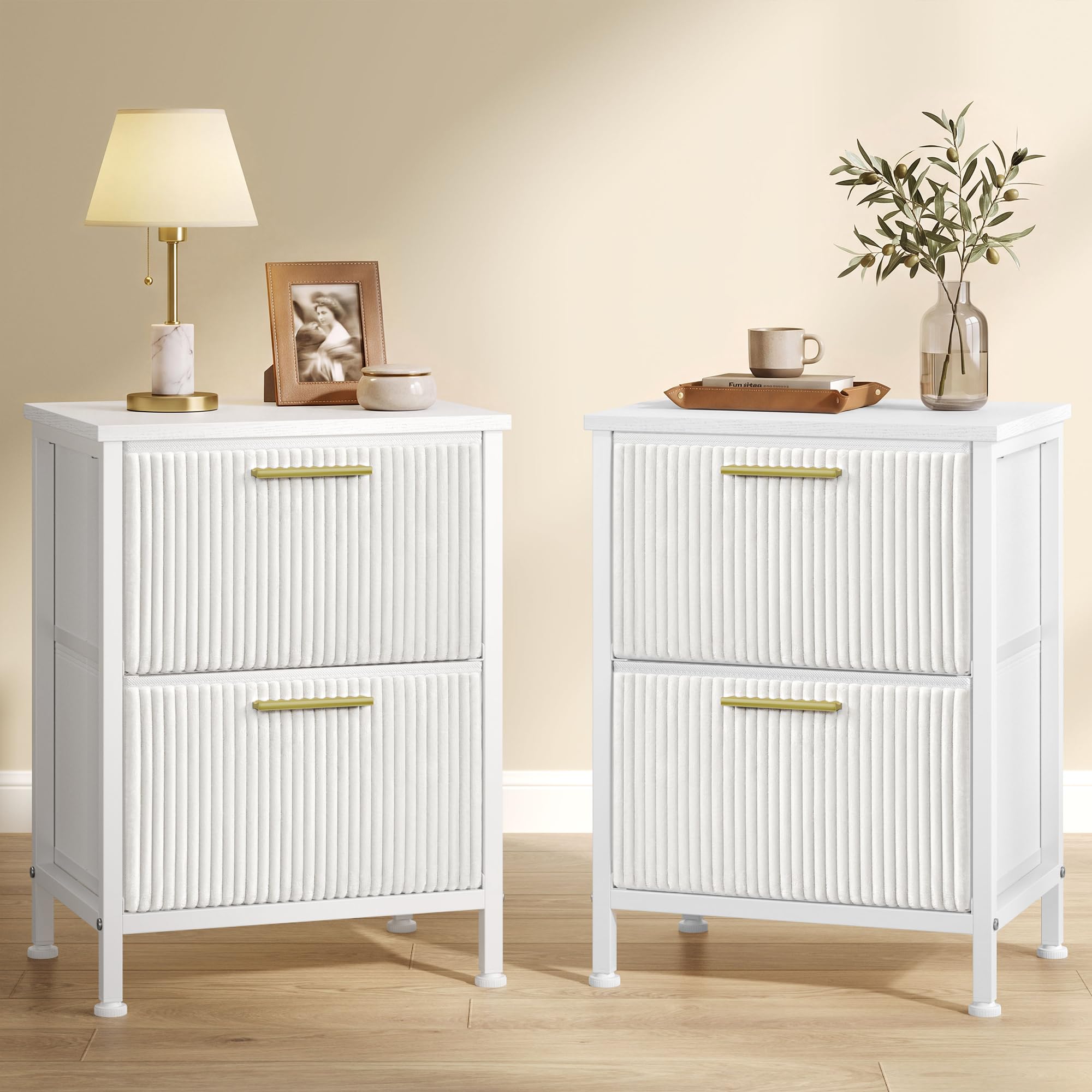 SONGMICS Bedside Tables, Set of 2, Corduroy Fabric, 2 Drawers