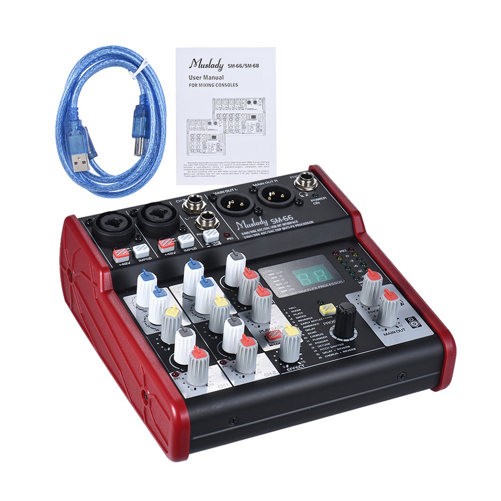 Muslady SM-66 Portable 4-Channel Sound Card Mixing Console Mixer