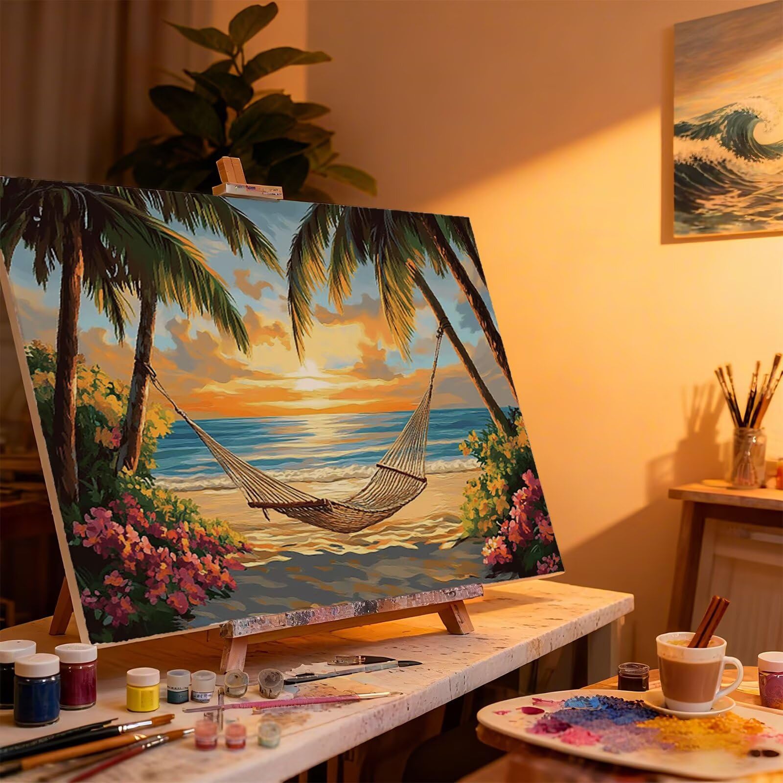Peinture Numero Adulte Coucher de Soleil Coloriage par Numero Adulte Mer DIY Paint by Numbers, avec Pinceaux Peinture Loisir Creatif Enfant Cadeau Femme, Pour Decoration Maison Murale 70x90cm H - 947
