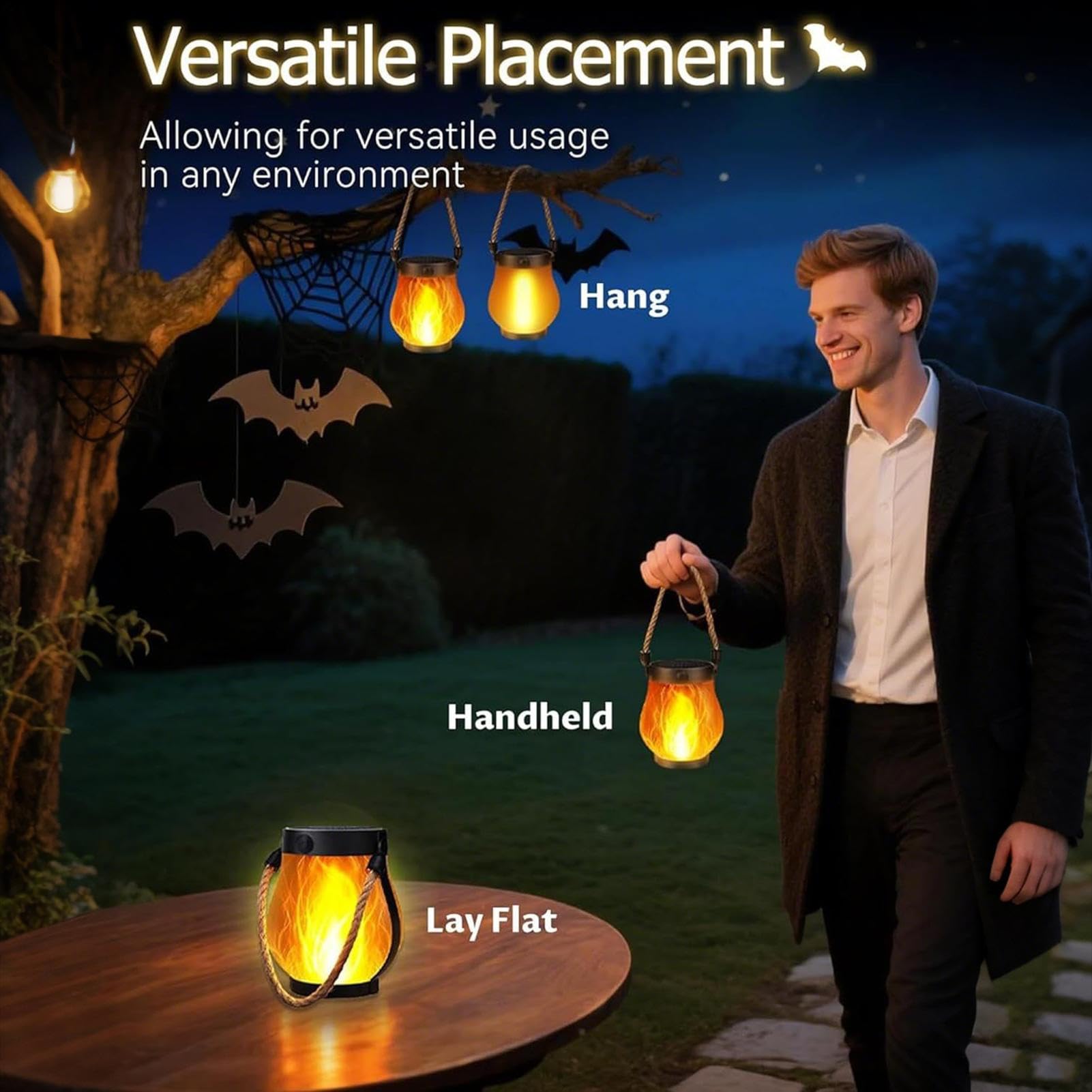 Linternas Solares - Solars Linterna Exterior | Luces Colgantes Auto | De Jardín Impermeables | Flammering Flame Hangable Gardens Lámpara Para Árbol Ramas Patio Porch Yard Pergola Hauted Ho