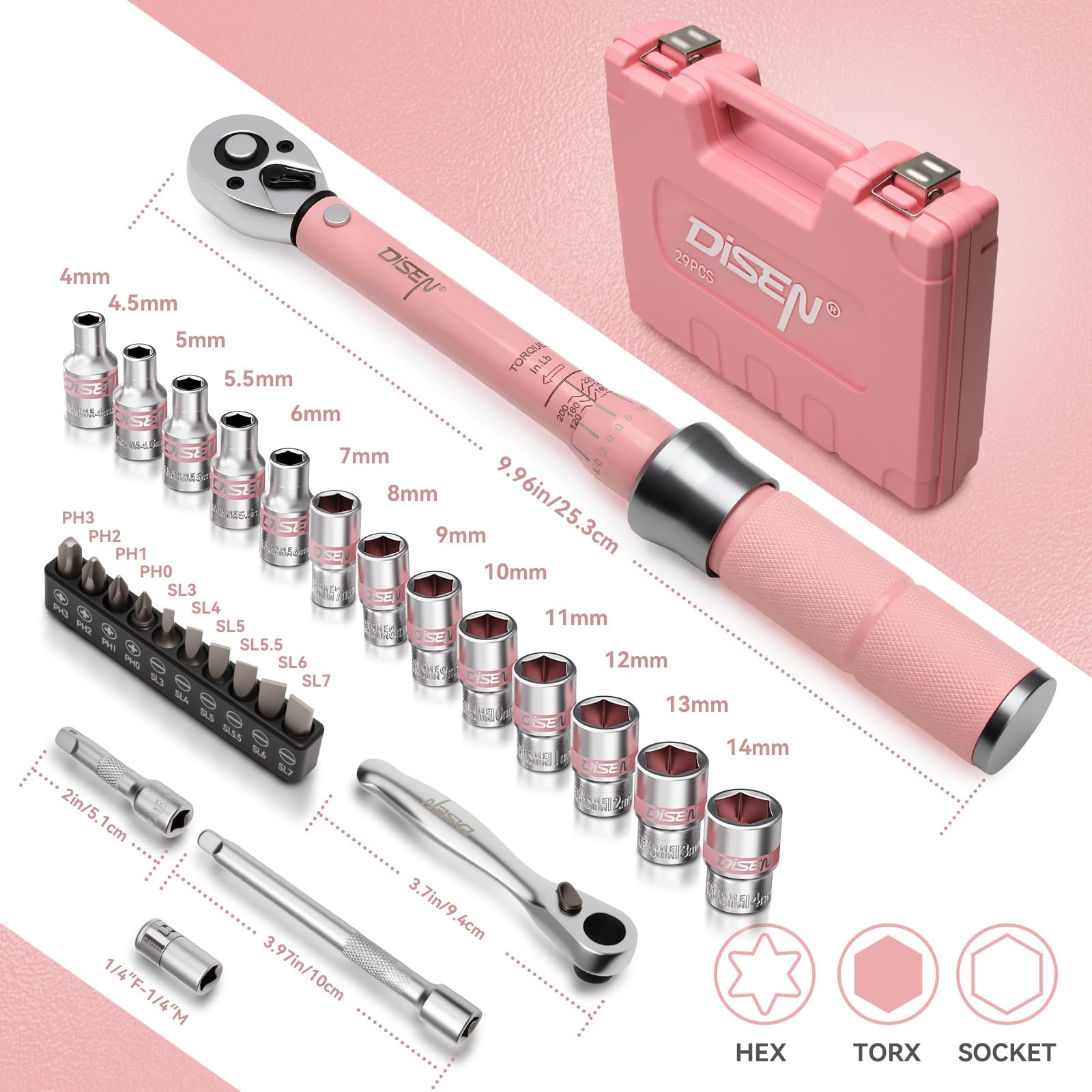 【激安2本セット】autoflex SF40S ピンク＋TENSEI 50R DISEN 28 PCS Pink Bike Torque Wrench Set 1/4 Drive, Gift Wrench