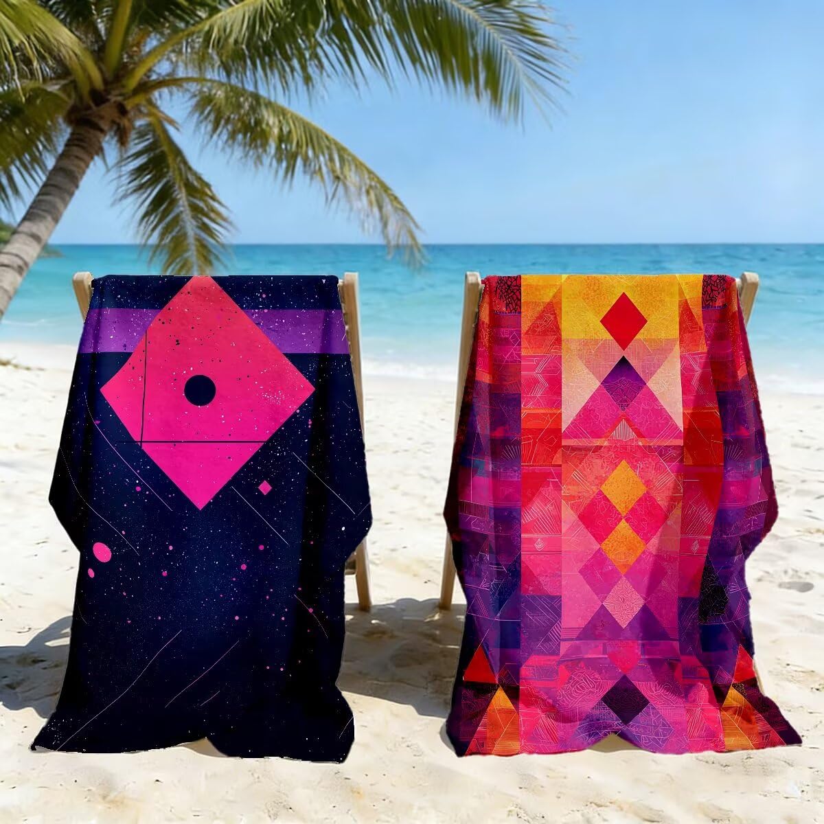 Toalla Playa 90x180 cm, Toalla Gimnasio Microfibra Secado Rapido, Juego de 2 Antiarena Toallas de Playa, Ligera Compacta Toallas Microfibra Grande para Viaje, Regalo Hombre Regalo Mujer (Retro) -4177