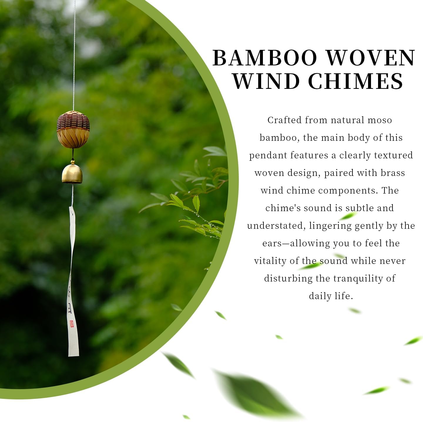 Handmade Bamboo Copper Wind Chime, Soft Healing Zen Sound, Rustic Hanging Windchime for Indoor Outdoor Home Patio Garden Wall Decor, Meditation Stress Relief Gift for Family Friends Men Women