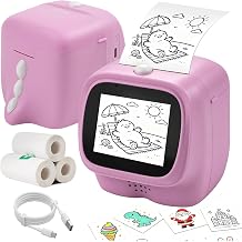 AI Voice Sticker Maker for Kids, Inkless Printer Box, Purple Dino