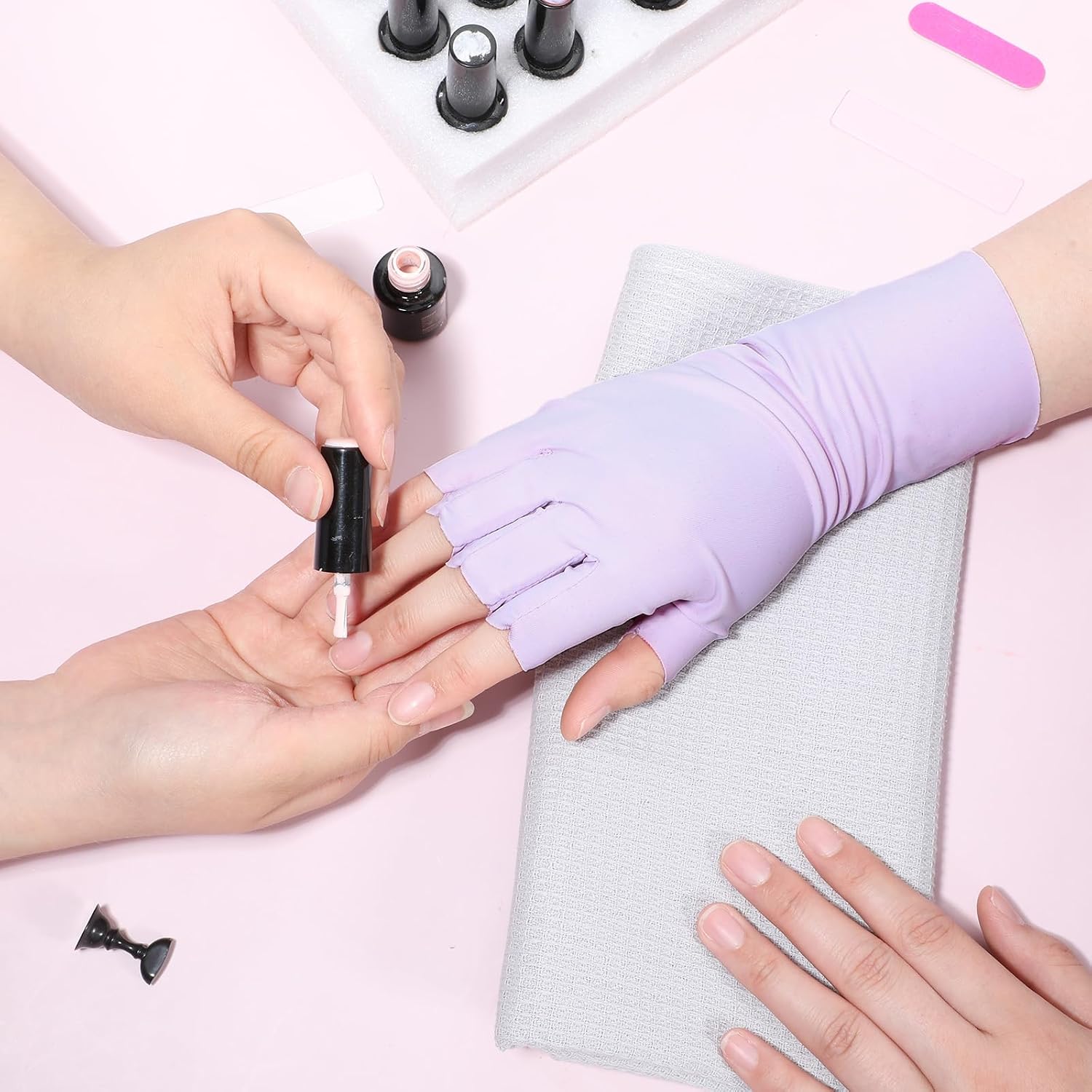 UV Gloves for Gel Nail Lamp, 6 Pcs (3 Pair) Anti UV Gloves for Gel Nail Lamp, Protection Glove for Manicures, Professional Fingerless Nails Tech Glove for Home Salon Use Nails DIY Accessories(3 Color)