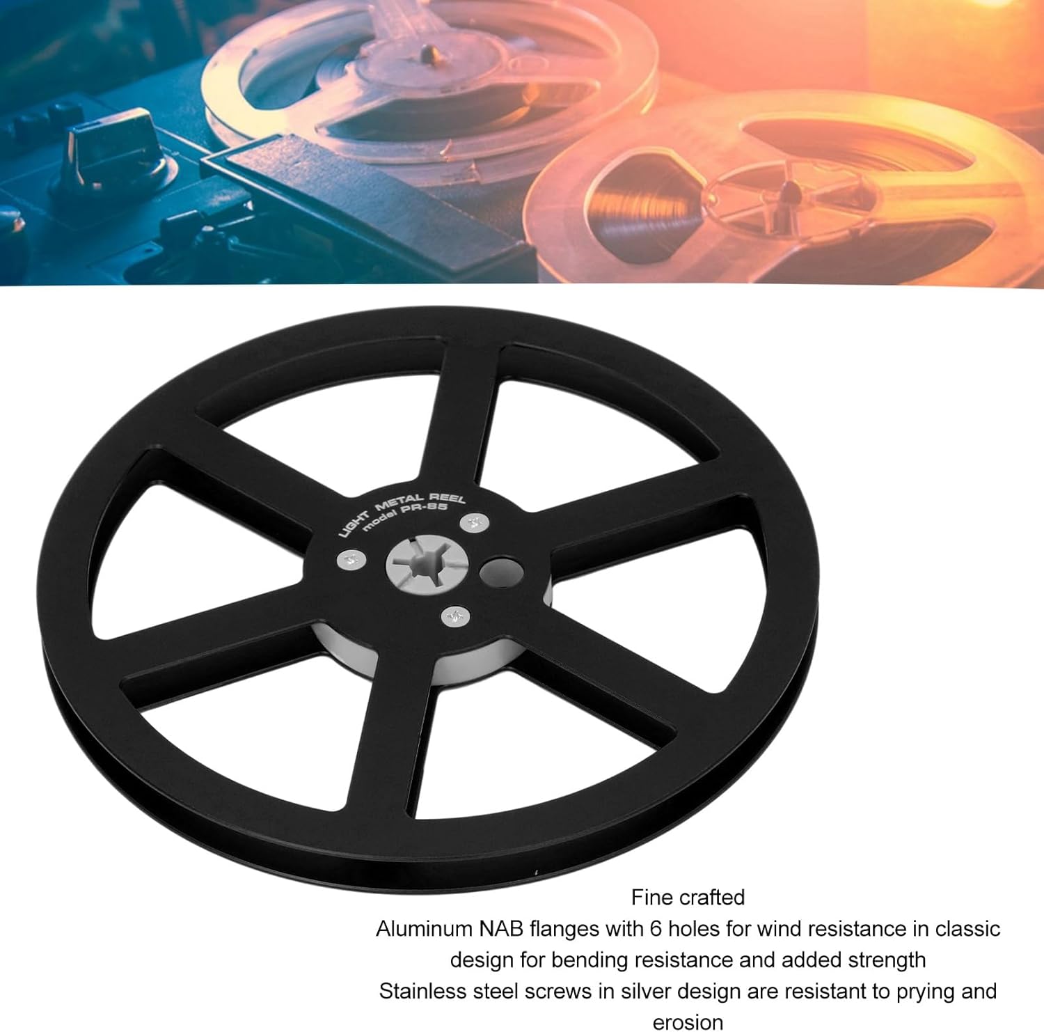 Zunate 1/4 7in Empty Takeup Reel, 6 Hole Reel to Reel Recording Empty Take Up Tape, Aluminum Alloy Universal Opening Machine Part Sound Tape Takeup Reel for Recording (Black)