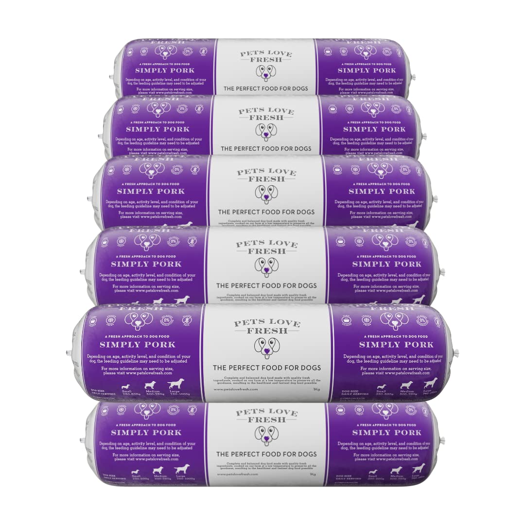 Healthy & Tasty Fresh Dog Food by Pets Love Fresh - 100% Natural - Real British Meat - Zero Preservatives - Simply Pork (10 x 1kg chub rolls)