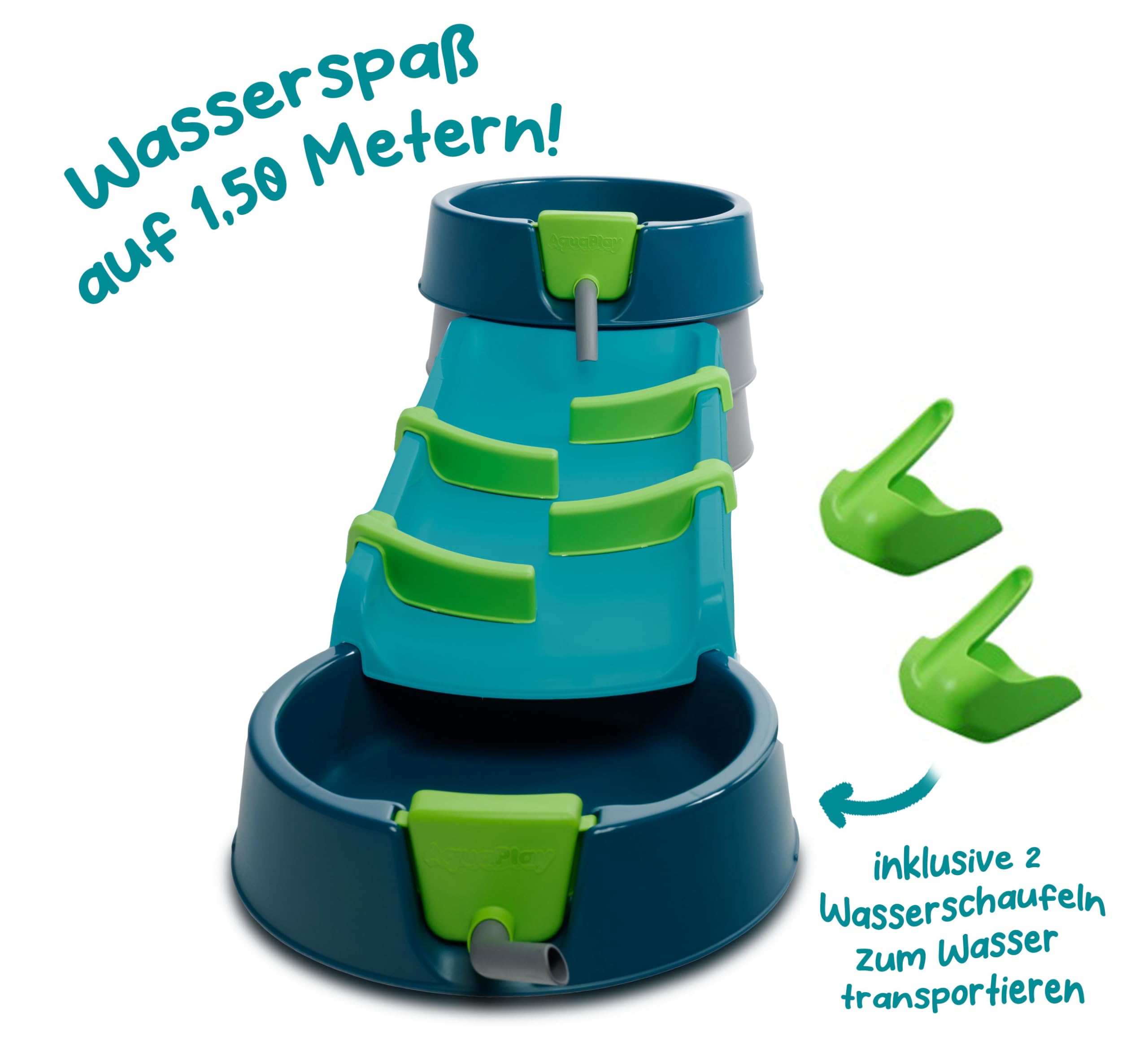 AquaPlay Mudway Run - kombinierte Wasser- und Sandspielbahn, 1,5m Wasserbahn mit Schleusen, Becken und Schiebern, flexibles Stecksystem, wetterfestes, naturverbundenes Outdoor-Wasserspiel, ab 3 Jahren