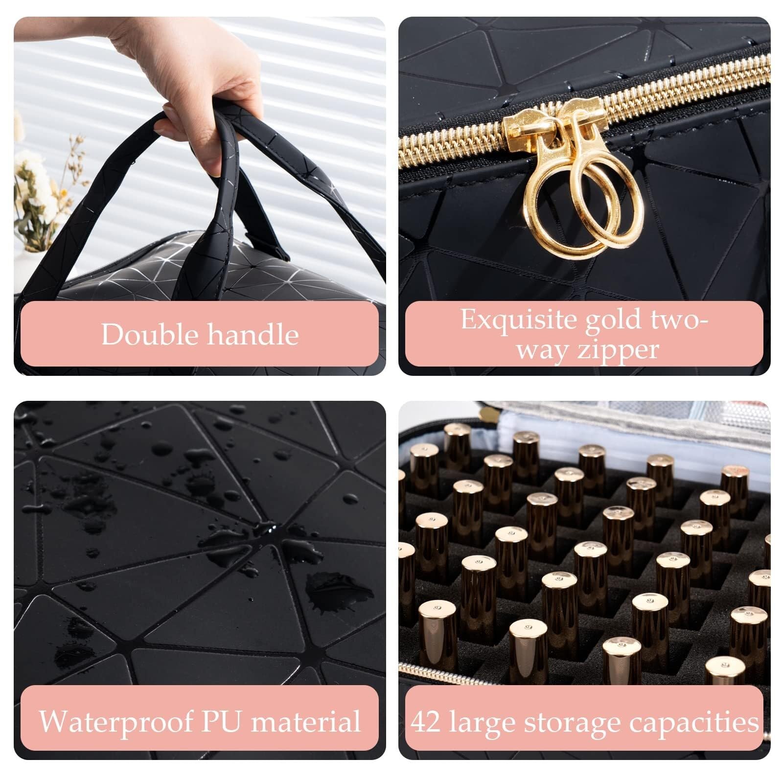 Organizzatore Smalto per Unghie Borsa Multifunzionale for La Conservazione dello Smalto, Scatola Portatile for Oli Essenziali Toletta Trucco(Pink)