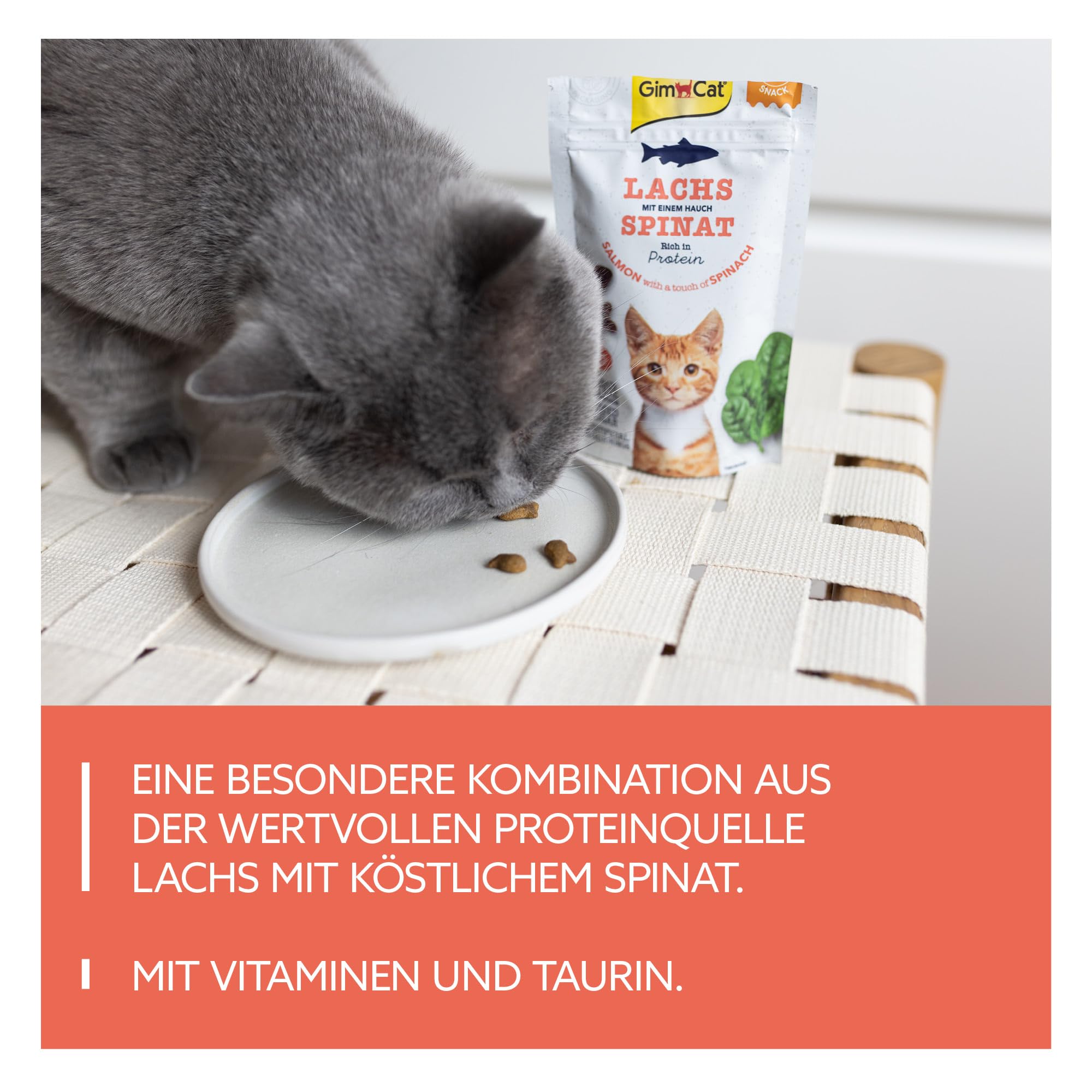 GimCat Crunchy Snacks łosoś i szpinak – chrupiące i bogate w białko przysmaki dla kotów – 1 worek (1 x 50 g)