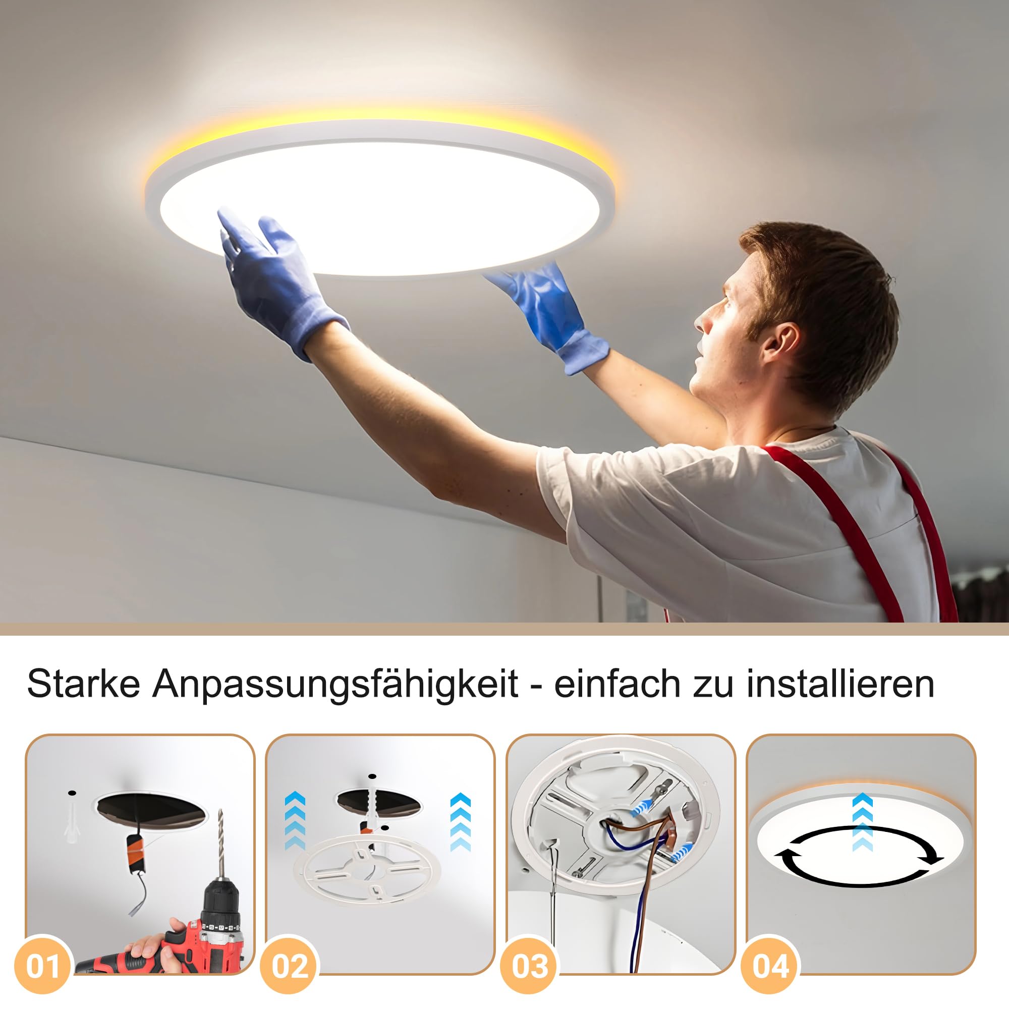 MoonYard LED Deckenleuchte Modern Rund Ø50cm | 50W, 5400lm, Dimmbar mit Fernbedienung, Flach, Für Schlafzimmer Kinderzimmer Wohnzimmer