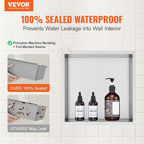 Miniatura 5 de VEVOR Nicho de ducha no necesita azulejos, nicho de acero inoxidable para pared de ducha, nicho de baño sellado impermeable resistente al óxido para