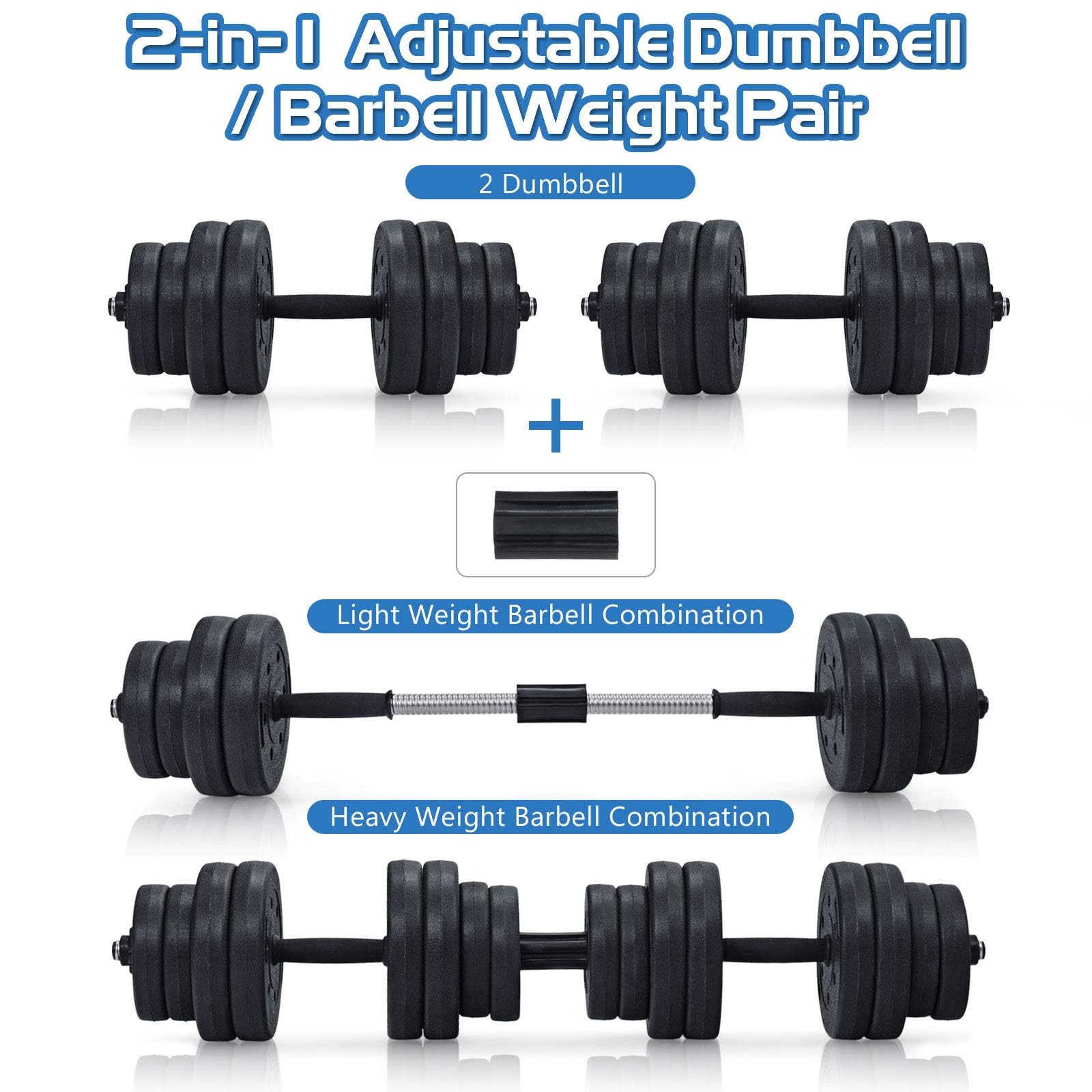 RELAX4LIFE 2 in 1 Set di Manubri 30 kg, inclusi 16 Dischi e Tubi di Collegamento, Pesi Intercambiabili (8 x 2,5 kg / 8 x 1,25 kg), per la Palestra, Ufficio e a Casa