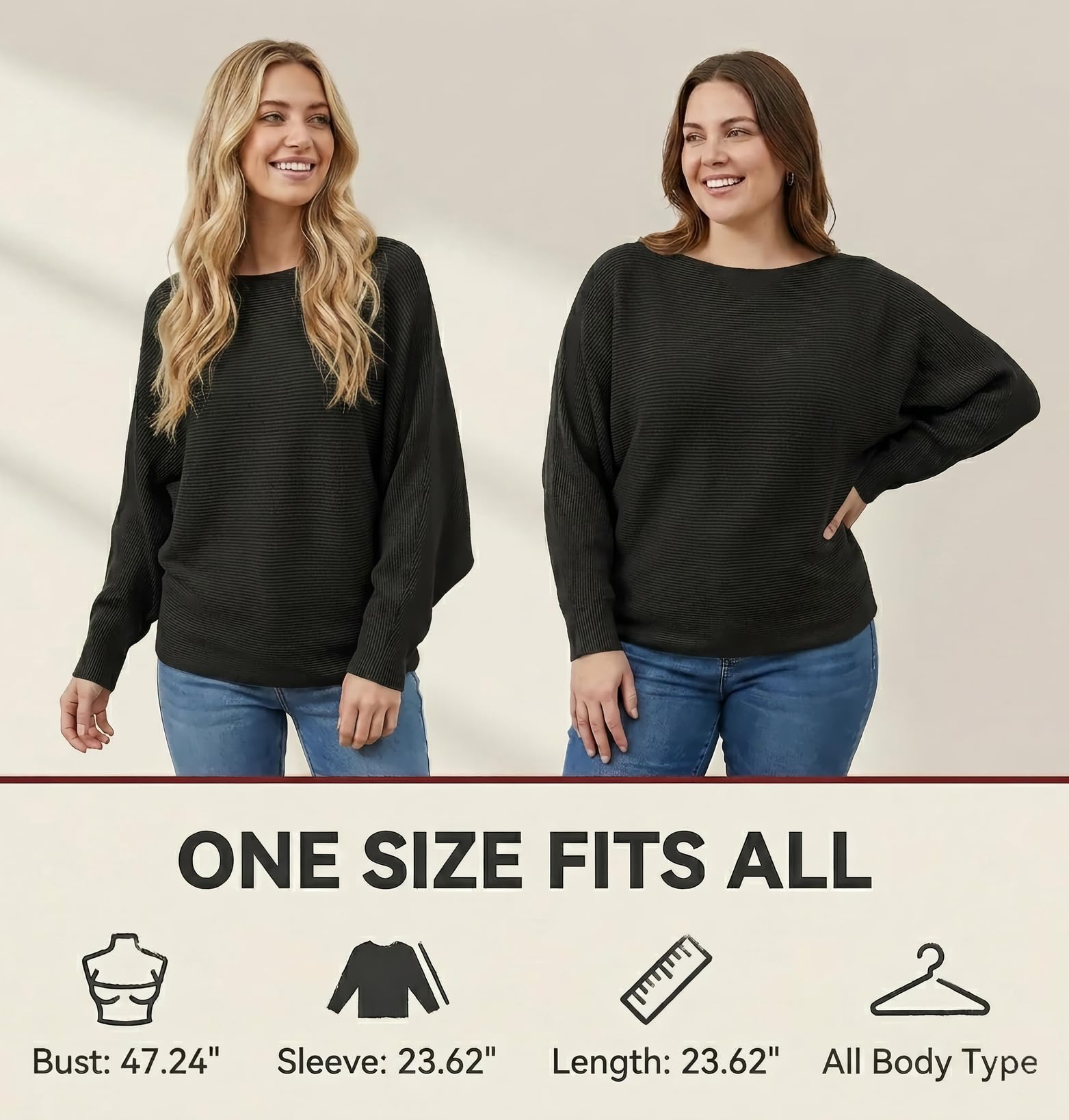 FULIER Boot-Ausschnitt Batwing Ärmel Dolman Lose gestrickte Pullover und Pullis Pullover Tops für Frauen