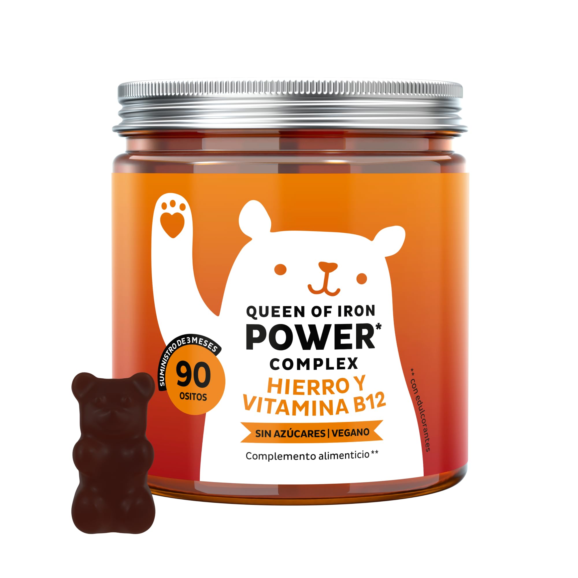 Queen of Iron Power Complex - Gominolas de Energía y Vitalidad - Hierro con Vitamina B12, B1, B6, C, D y Yodo - 90 unidades (3 meses) - Sin azúcar, Vegano - Bears with Benefits