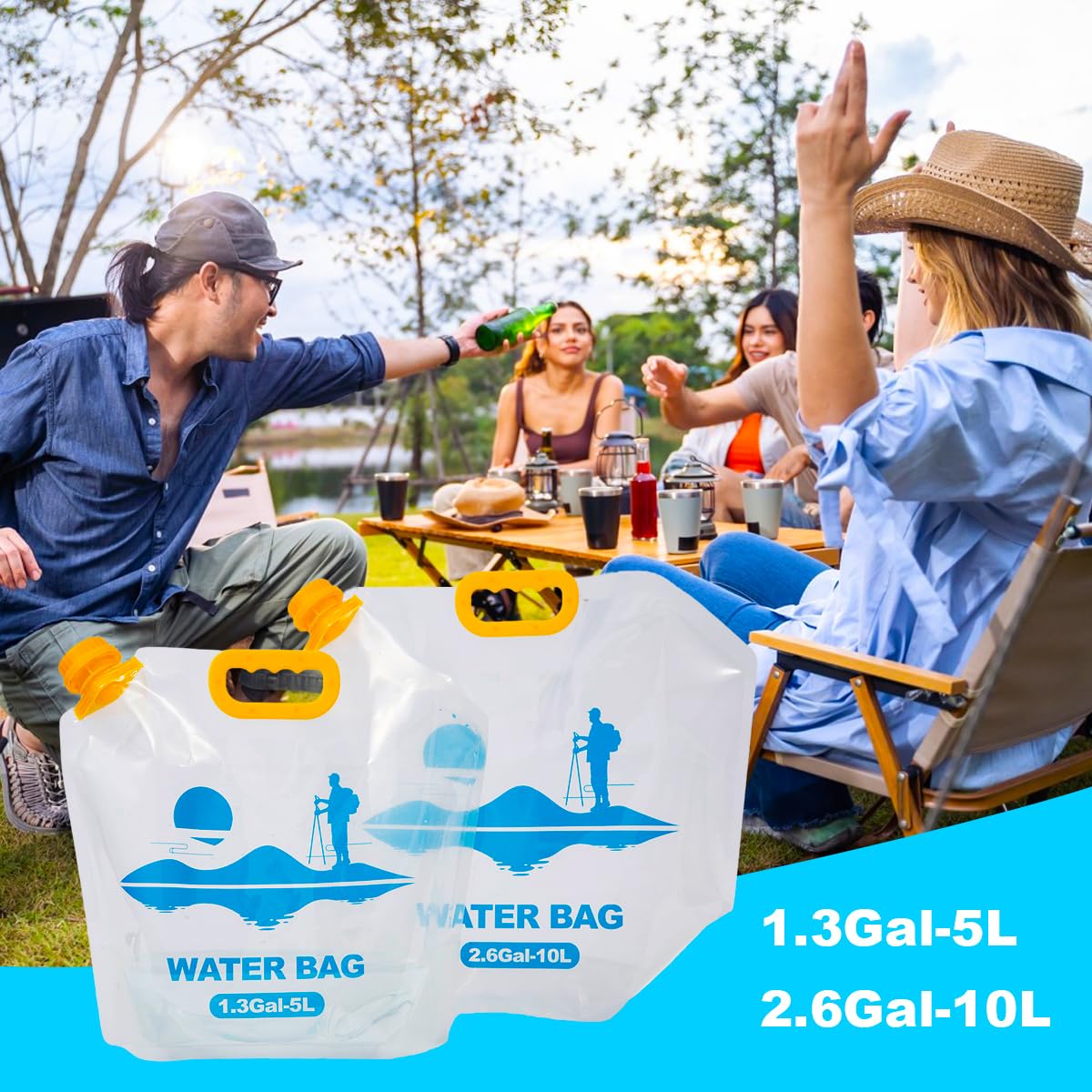 Bolsa plegable de agua de emergencia, cubo de almacenamiento de agua, plegable plano, sin BPA, de grado alimenticio, jarra de almacenamiento de plástico transparente para camping, senderismo,