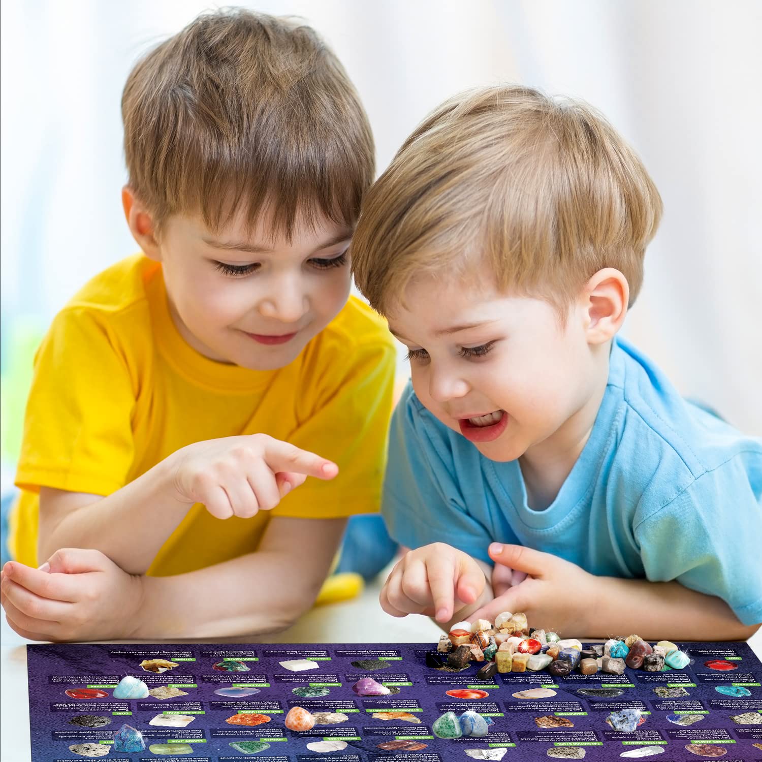 Byncceh 48PCS Coffret Pierre Précieuse et Minéraux Naturels – Pierres Naturelles pour Enfant, Coffret Pierres et Cristaux, Éducation, Décoration et Collection