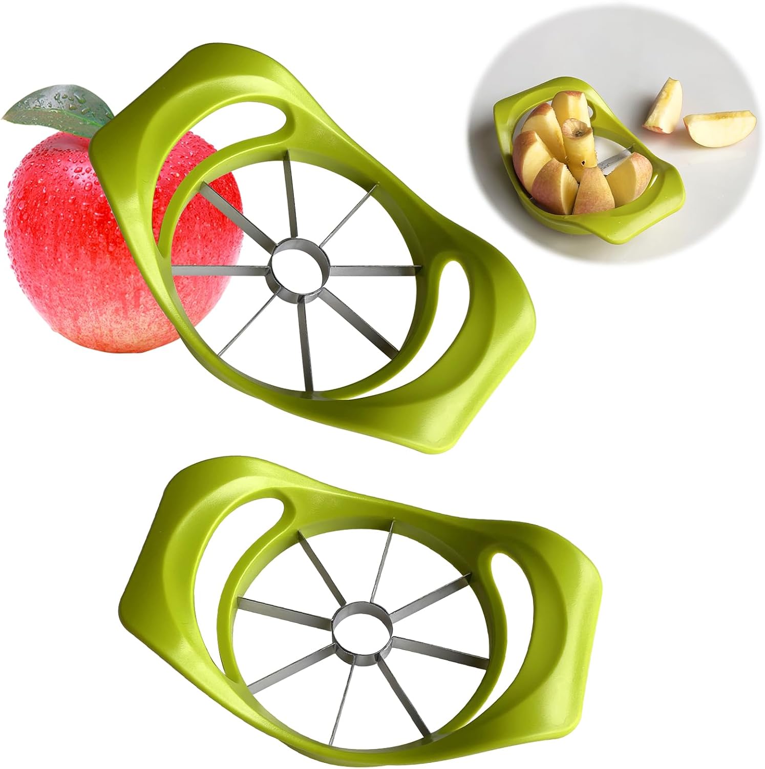 2 Pack Apple Slicer 8 Super Sharp Stainless Steel Blades Apple Slicer, Corer and Divider, Heavy Duty Stainless Steel Apple Cutter, Dishwasher Safe (B)