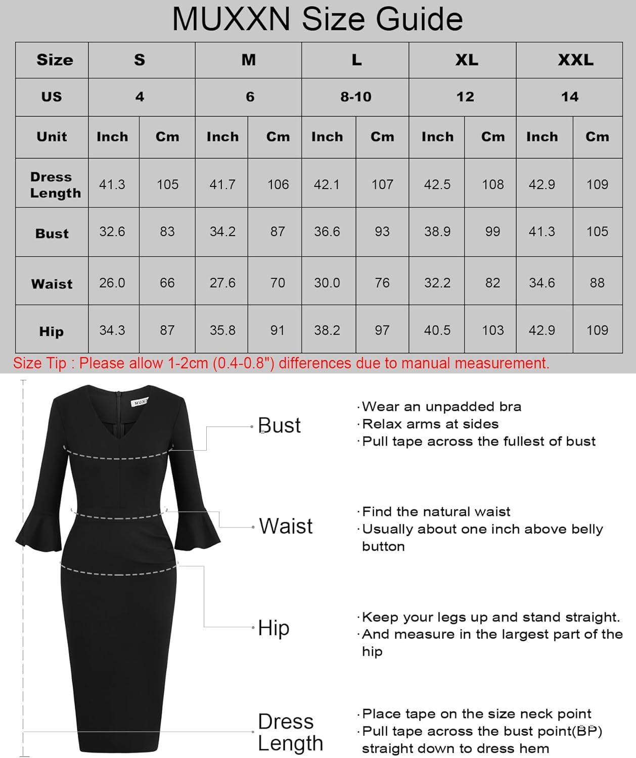MUXXN Women's 50s Vintage 3/4 Sleeve Ruffled Sleeve V Neck Midi Business Formal Work Bodycon Pencil Dresses - Image 4