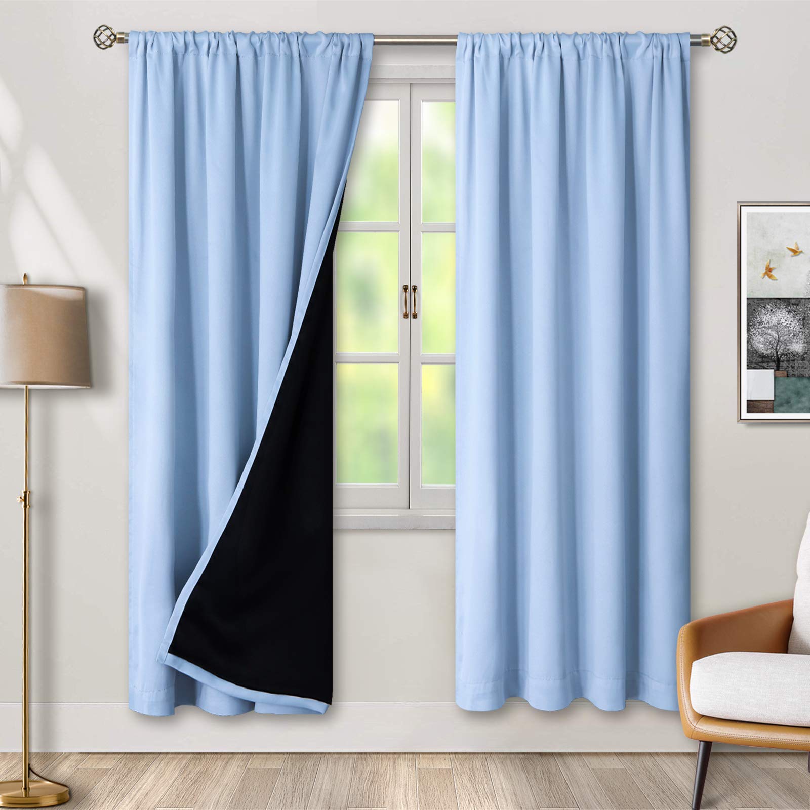 BGment Thermal Insulated 100% Blackout Curtains for Bedroom with Black Liner, Double Layer Full Room Darkening Noise Reducing Rod Pocket Curtain (42 x