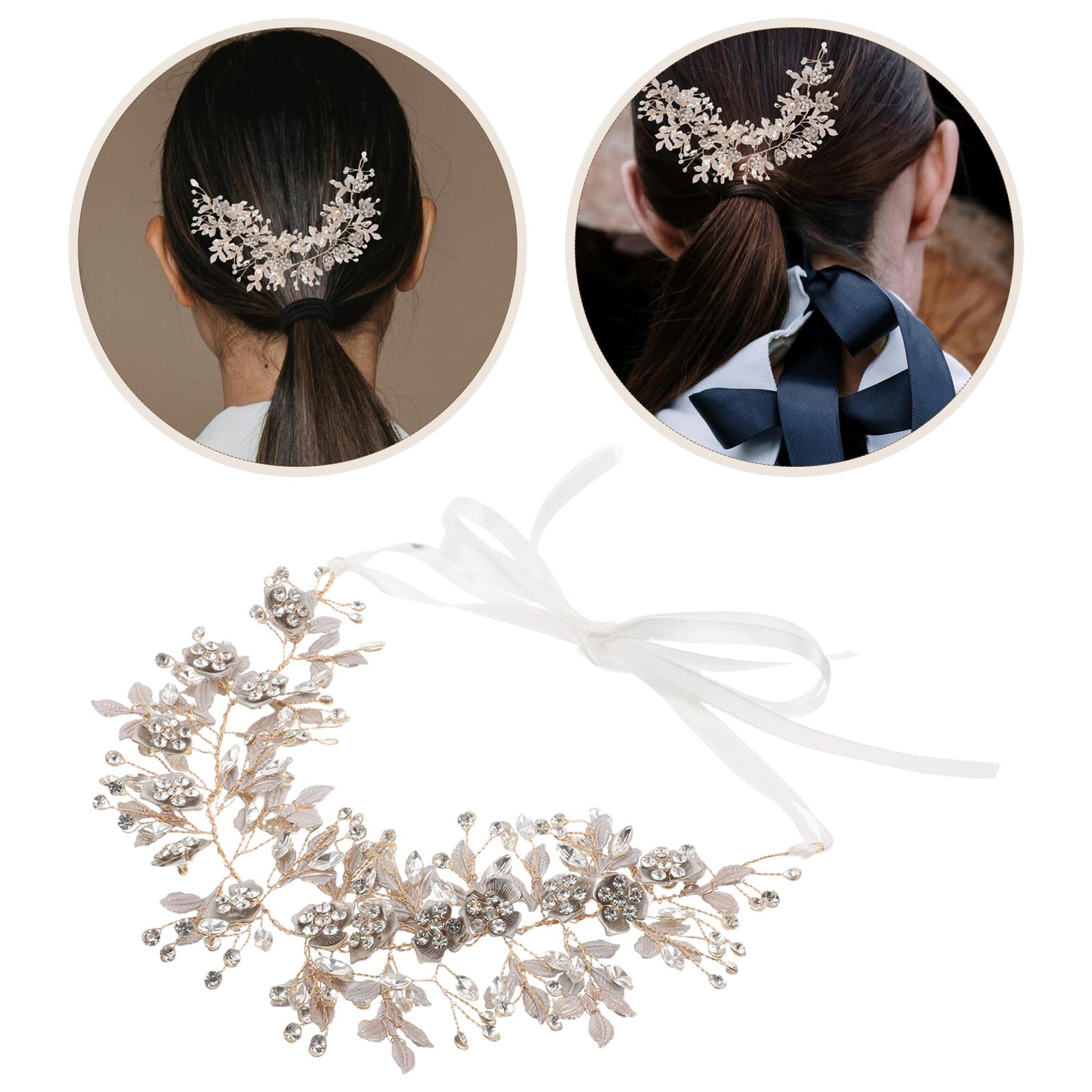 Fascia per Capelli da Sposa Fiori e Pettine Fermaglio Floreale Dorato Cerchietto Strass per Matrimonio Accessori Capelli Boho per Sposa e Damigella