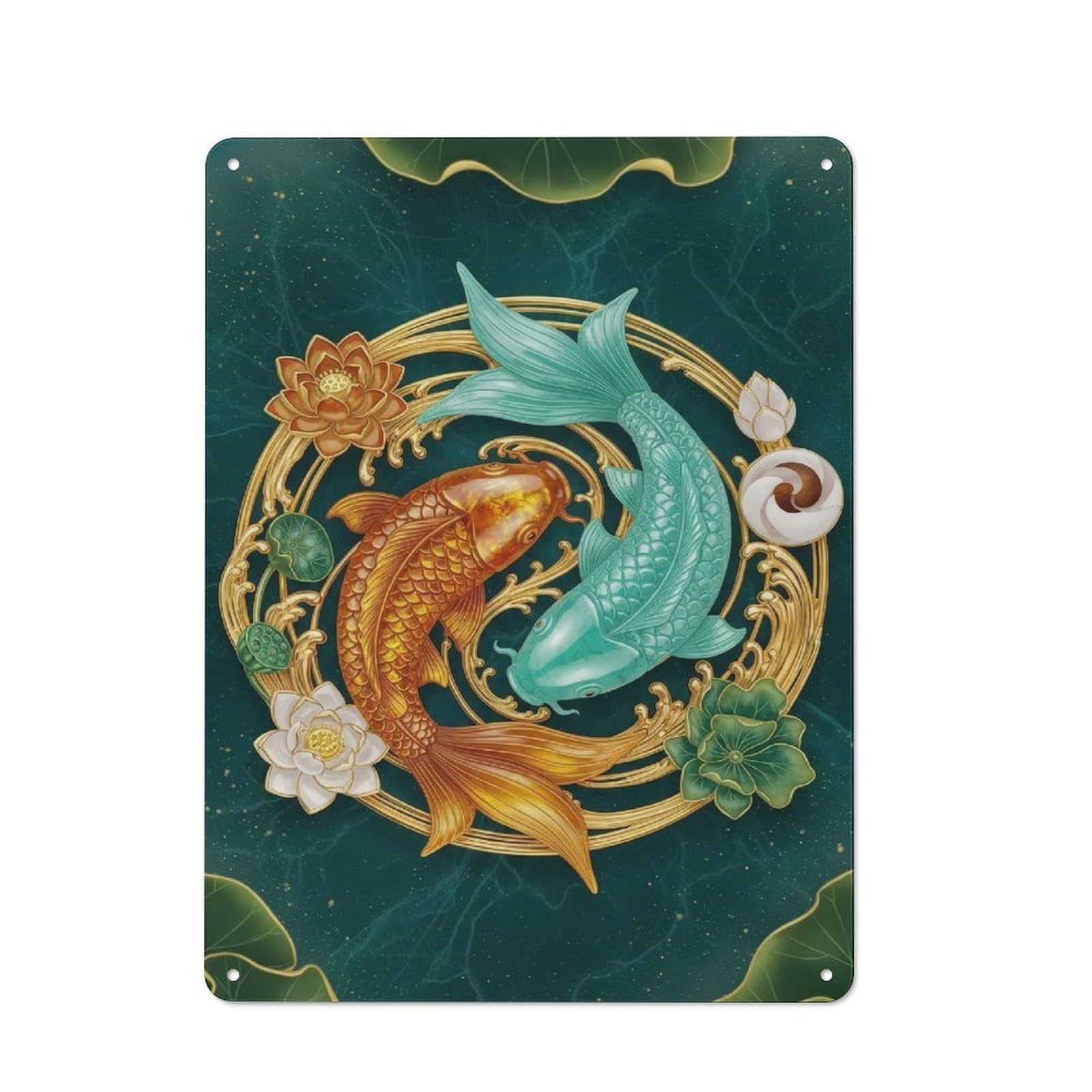 Junmoney Style-13 Yin Yang Koi Fish Art Rustic Metal Wall Decor 40X30cm, Garden Room Metal Sign For Patio Bar, Workshop, Shed Or Kitchen