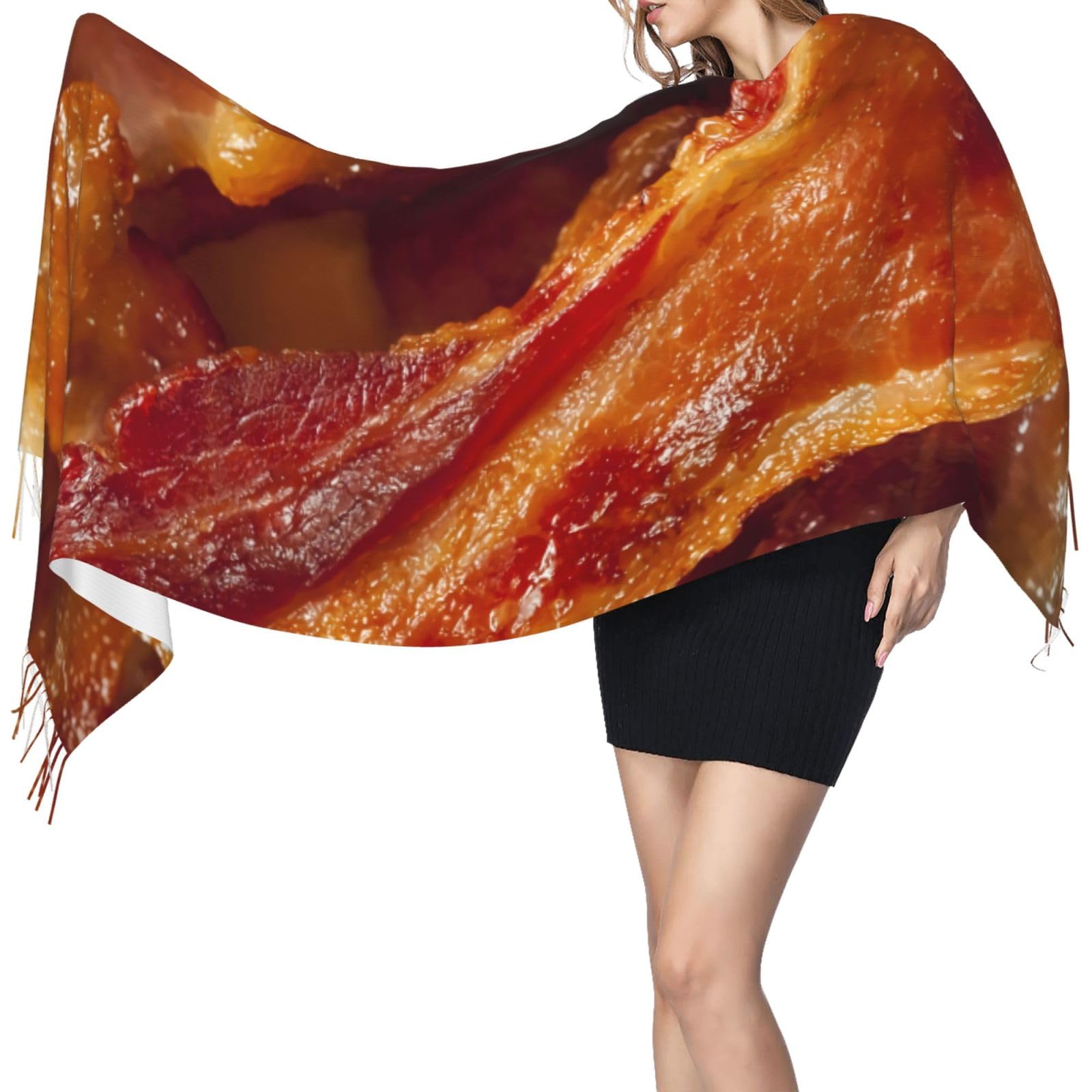 LNFZiZO Delicious Bacons Women'S Winter Scarf Cashmere Fringed Pashmina Shawls Wraps, Long Blanket Scarves Tassel 27 * 77 Inches