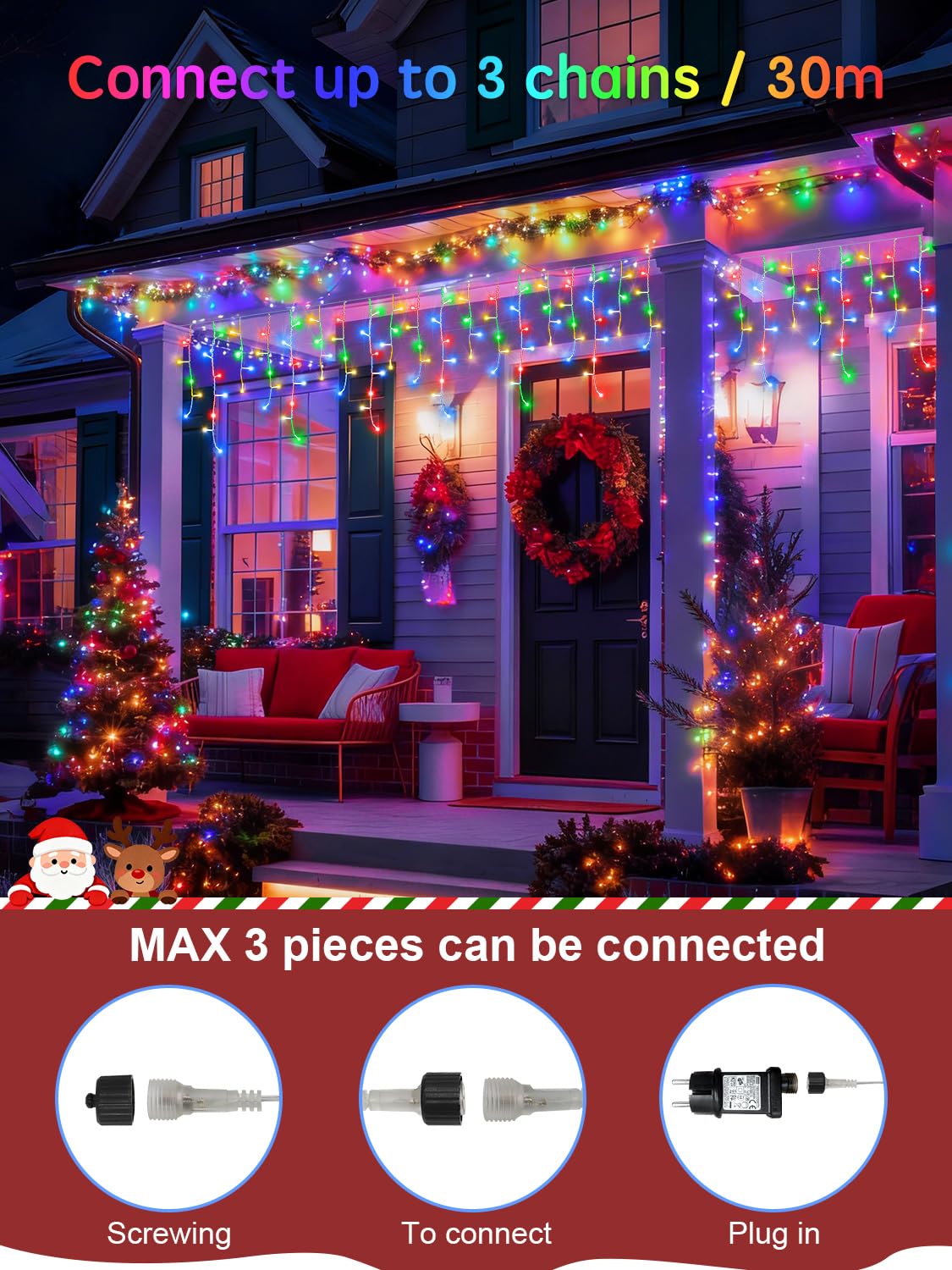 CGN Cortina Luces Navidad Exterior, Conectable 10M 400LED Luces Arbol Navidad Decoración de IP65 Impermeable con 8 Modos Memoria, luzes de natal exterior para Fiestas Bodas Jardín Balcon Ventana