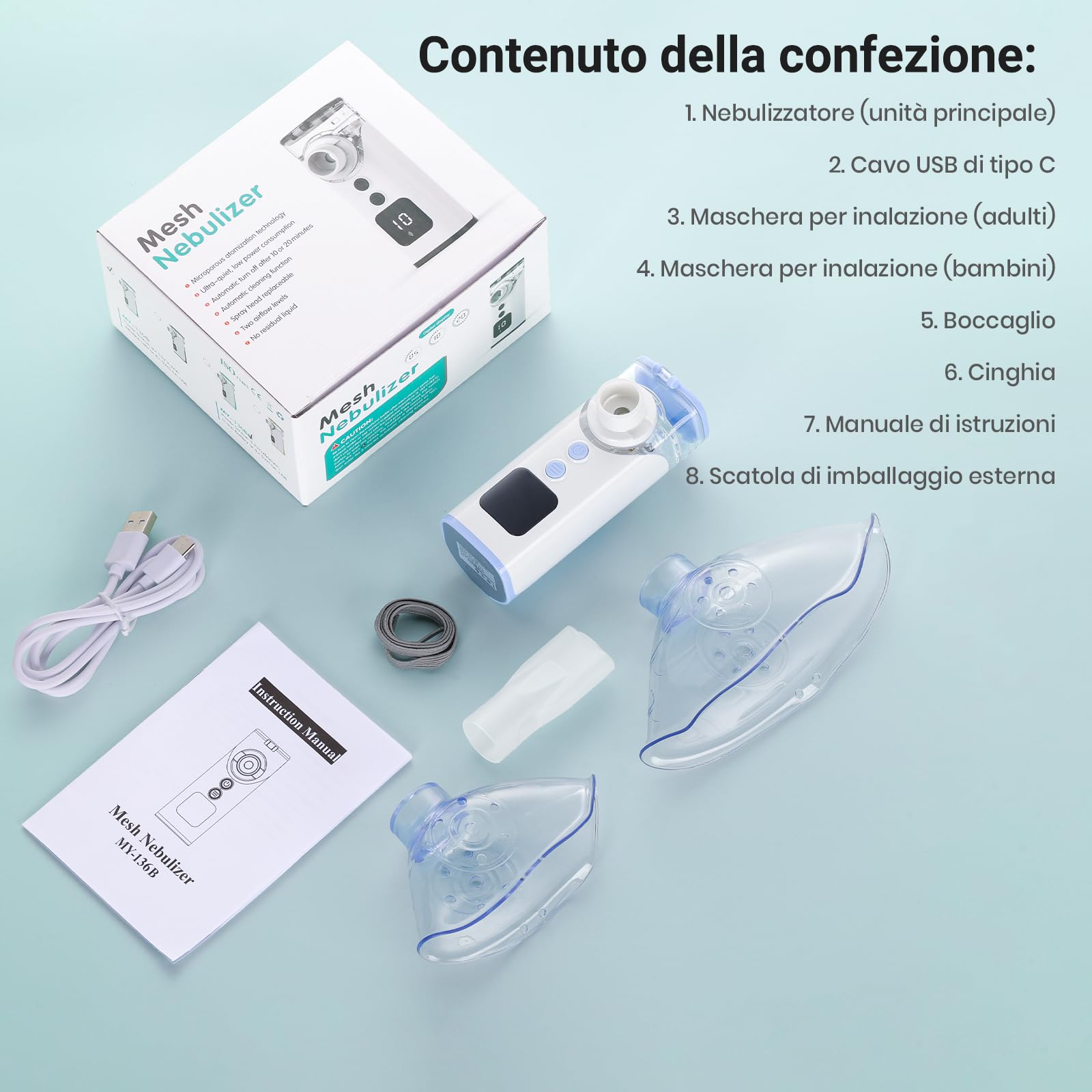 HITHINKMED Aerosol Portatile Silenzioso, Macchina Aerosol Ultrasuoni Adulti e Bambini, Ricaricabile E USB-C con Display Digitale e Funzione di Pulizia Automatica Inalatore (Blu)