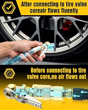 Heavy Duty Locking Air Chuck & Ball Tire Inflator Set, Pure Brass 1/4 NPT