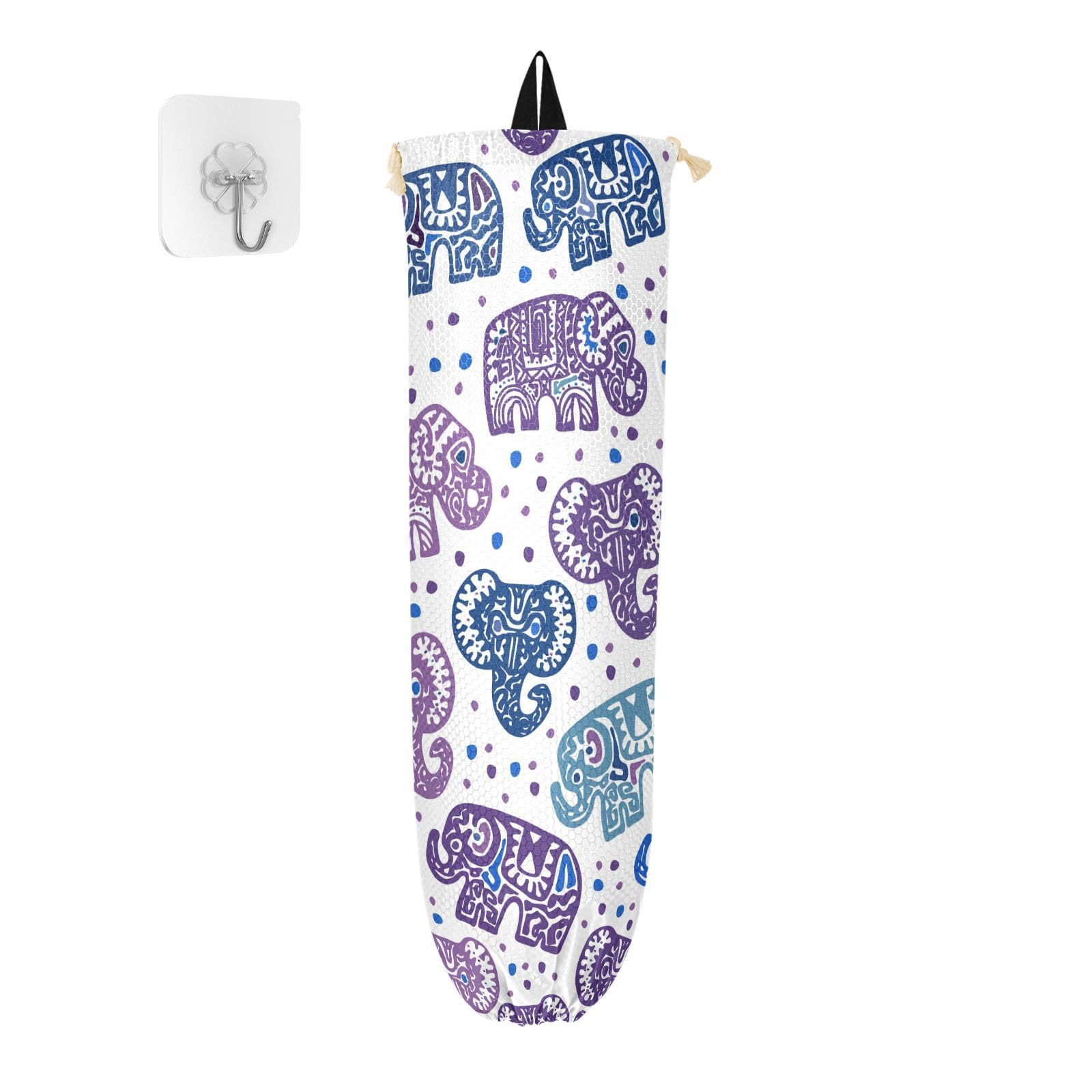 YETTASBIN Elephant Plastic Bag Holder, Reusable Grocery Bag Holder Versatile Wall Mount Storage Bag Dispenser with Drawstring for Home Kitchen Decor 1