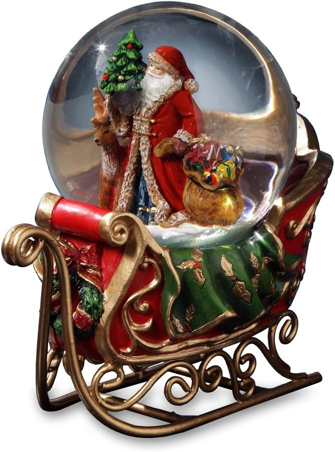 San Francisco Music Box Santa Reindeer Sleigh Musical Water Globe