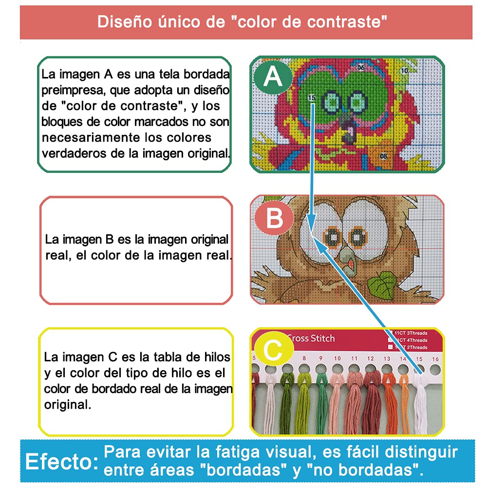 Leczany DIY Stamped Cross Stitch Kit, Full Range of Pre-Printed Starter Dice Kits for Beginners - Cartoon Owl 48x24cm - Image 4