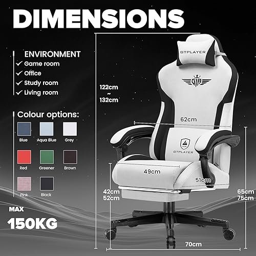 Vista 3 de GTPLAYER Silla de juegos, silla de oficina para computadora, soporte lumbar, reposabrazos conectados y reposapiés, silla de juego ergonómica