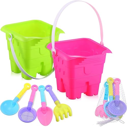 Leitee 10 piezas de juguetes de arena de playa incluyen 2 cubos de playa y 8 palas, juguetes de caja de arena, cubos de arena y palas para verano,