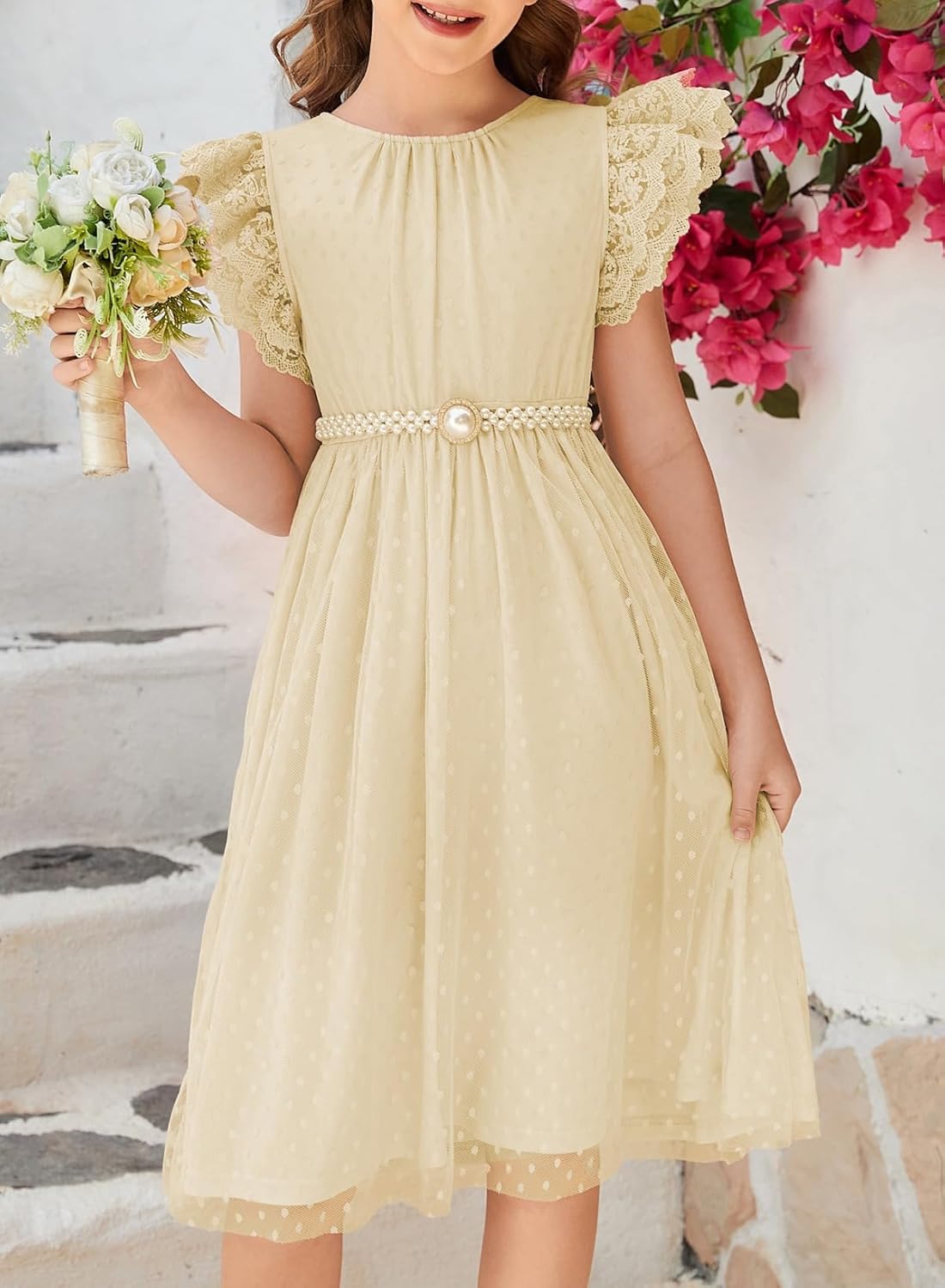 blibean Girls Summer Dress Teen Polka Dots Dual Lace Dresses Size 6-15 Years Old - Image 2