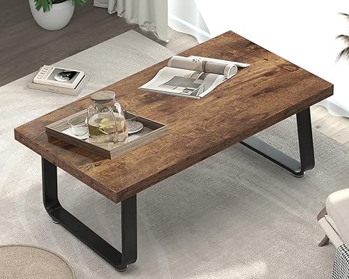 Miniatura 7 de HSH Mesa de café de madera, mesa de centro industrial rectangular, mesa de café minimalista moderna para sala de estar, mesa de té y cóctel de