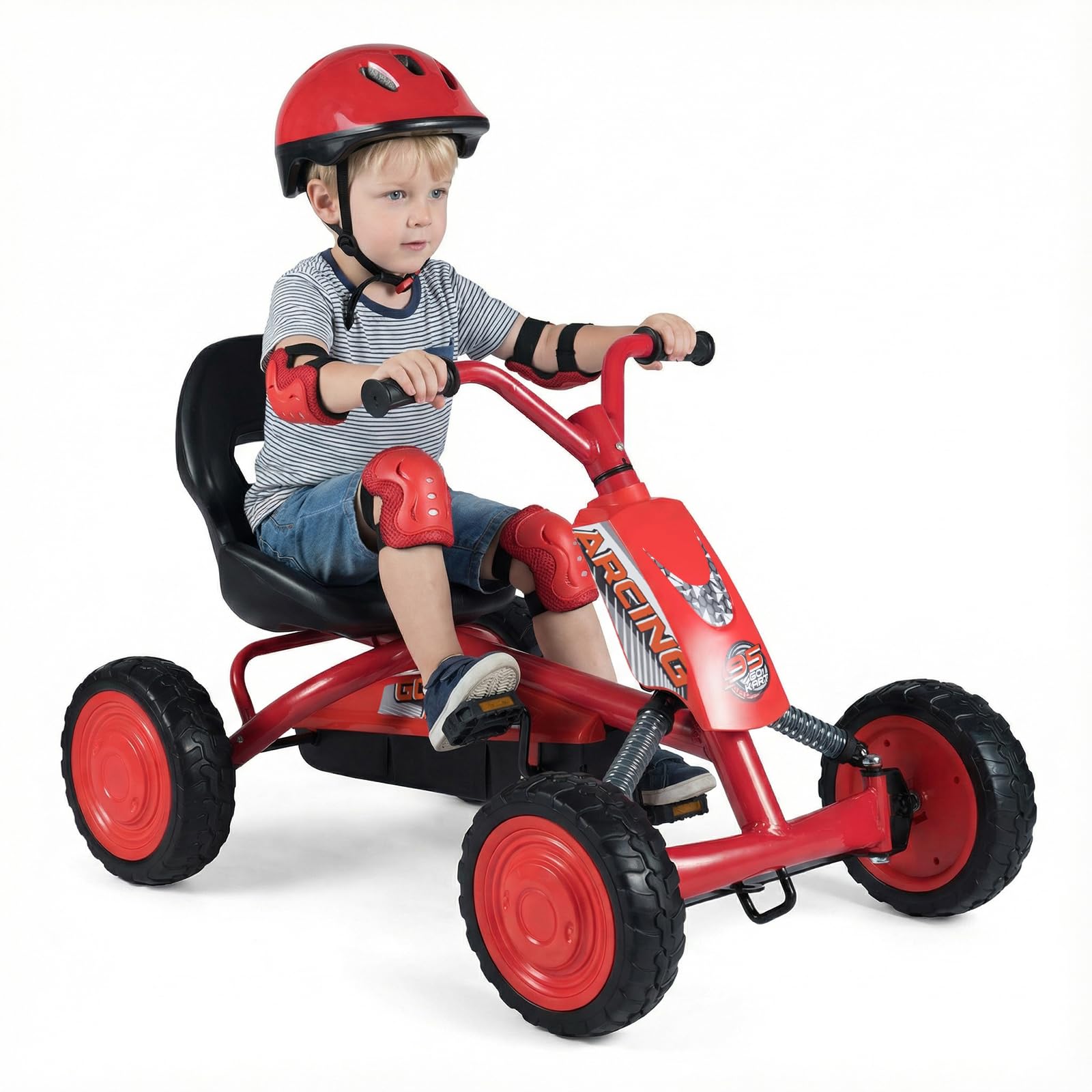 COSTWAY Kids Pedal Go Kart, Ride On Racer with 2-Position Seat (Red)
