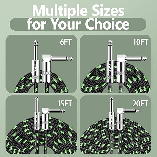 Miniatura 54 de Cable de guitarra de 6 pies para bajo eléctrico, teclado, cable AMP de ángulo recto de 1/4 pulgadas, color negro