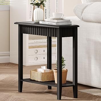 ChooChoo Fluted Recliner Side Table with 2-Tier Storage Shelf