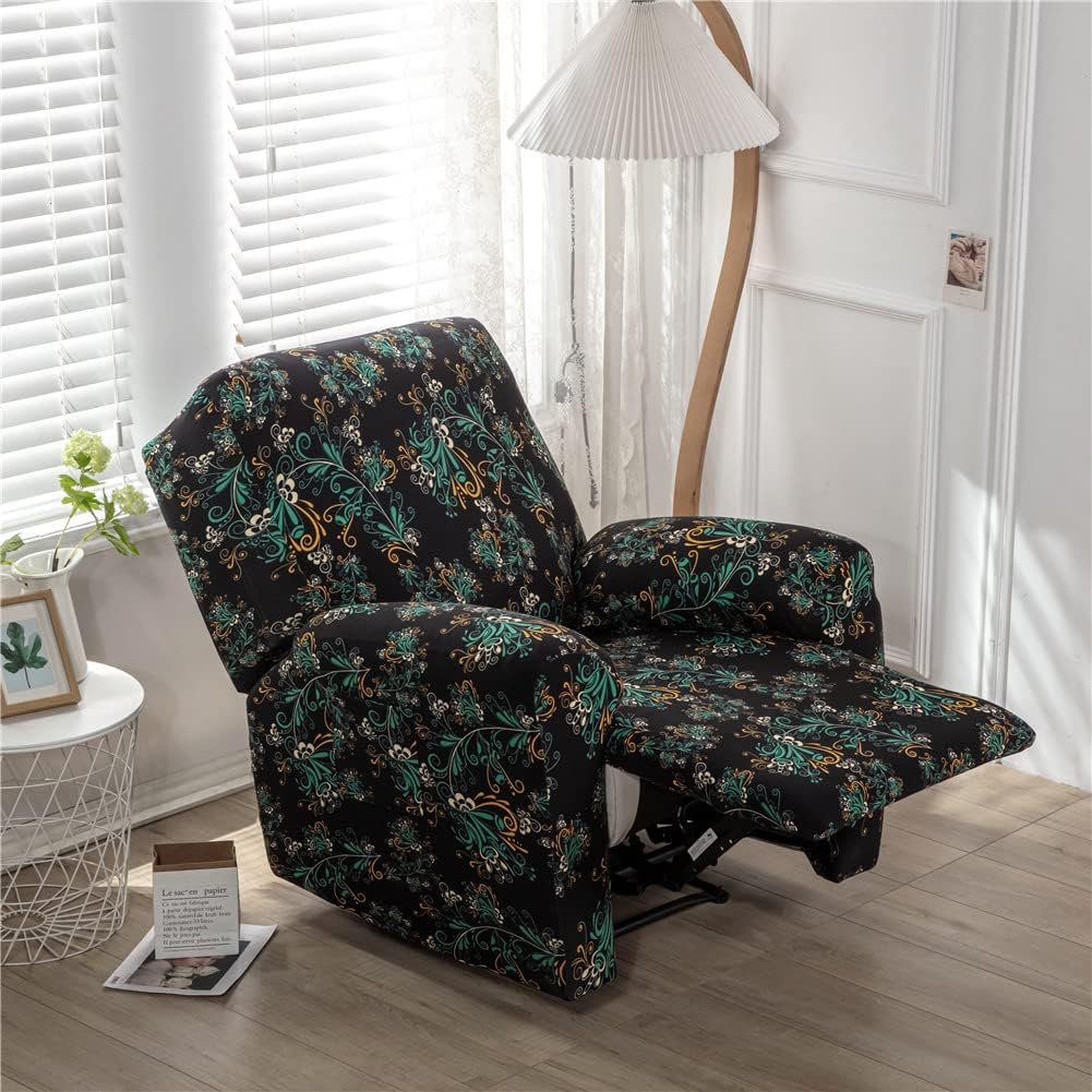 Stretch Armchair Slipcovers Recliner Covers for Electric Chair with Pockets Printing Stretch Recliner Chair Slipcover for Armchairs Sofa Furniture Protector for Living Room (Dark green bosomia)